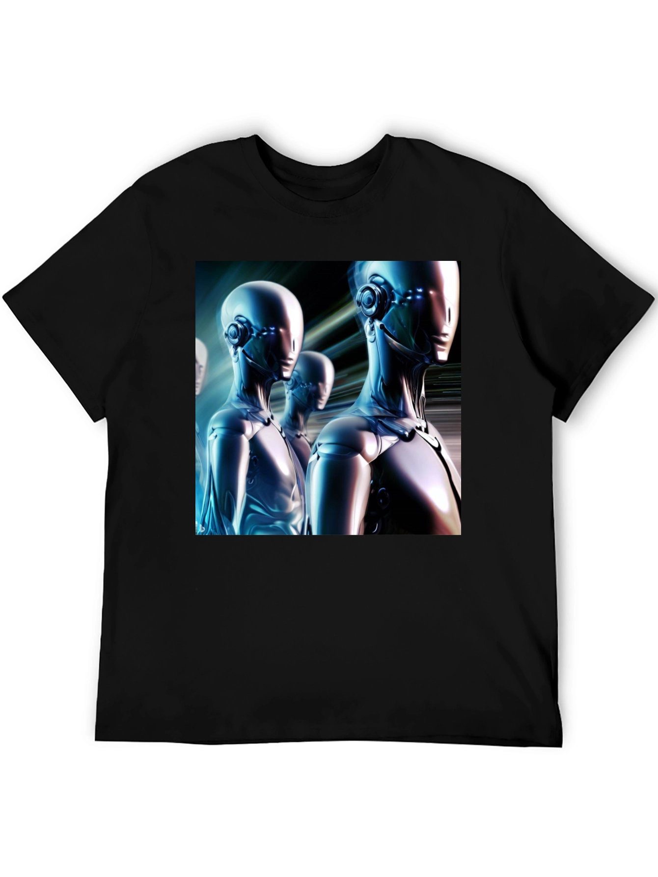 Futuristic Robot Graphic T-Shirt - Black