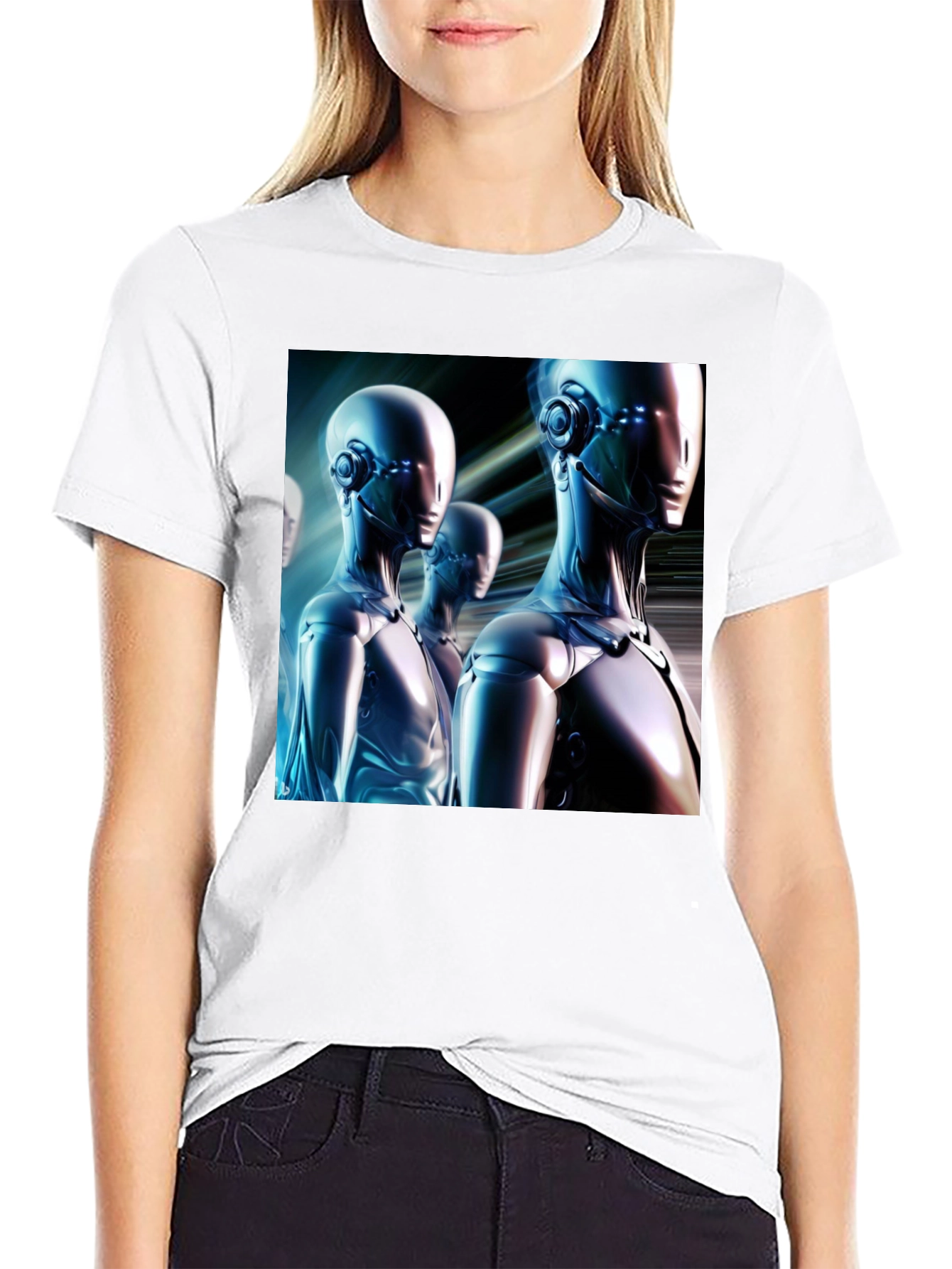 Futuristic Robot Graphic T-Shirt - Black