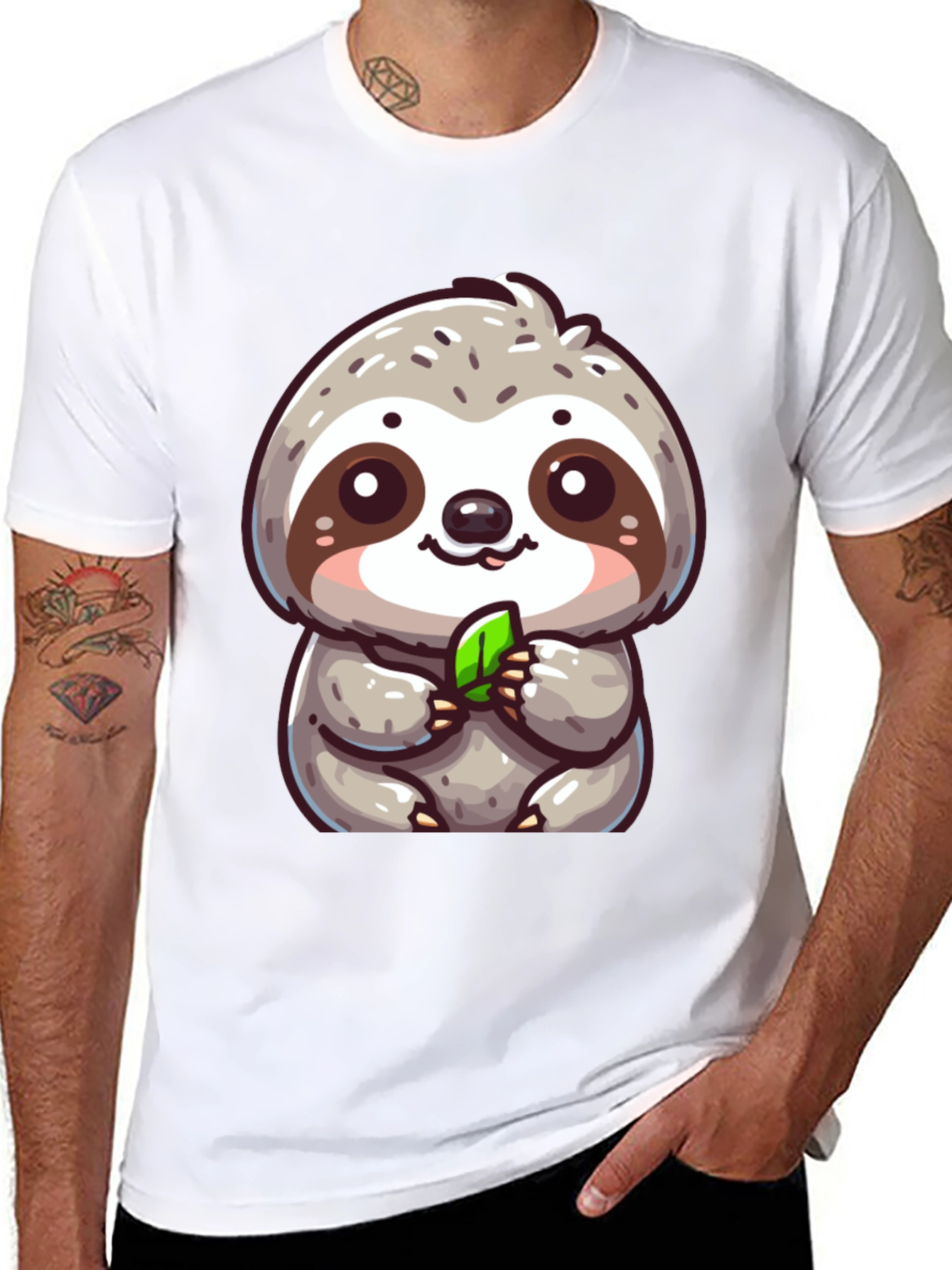 Cute Sloth Graphic Tee - Black Cotton Blend