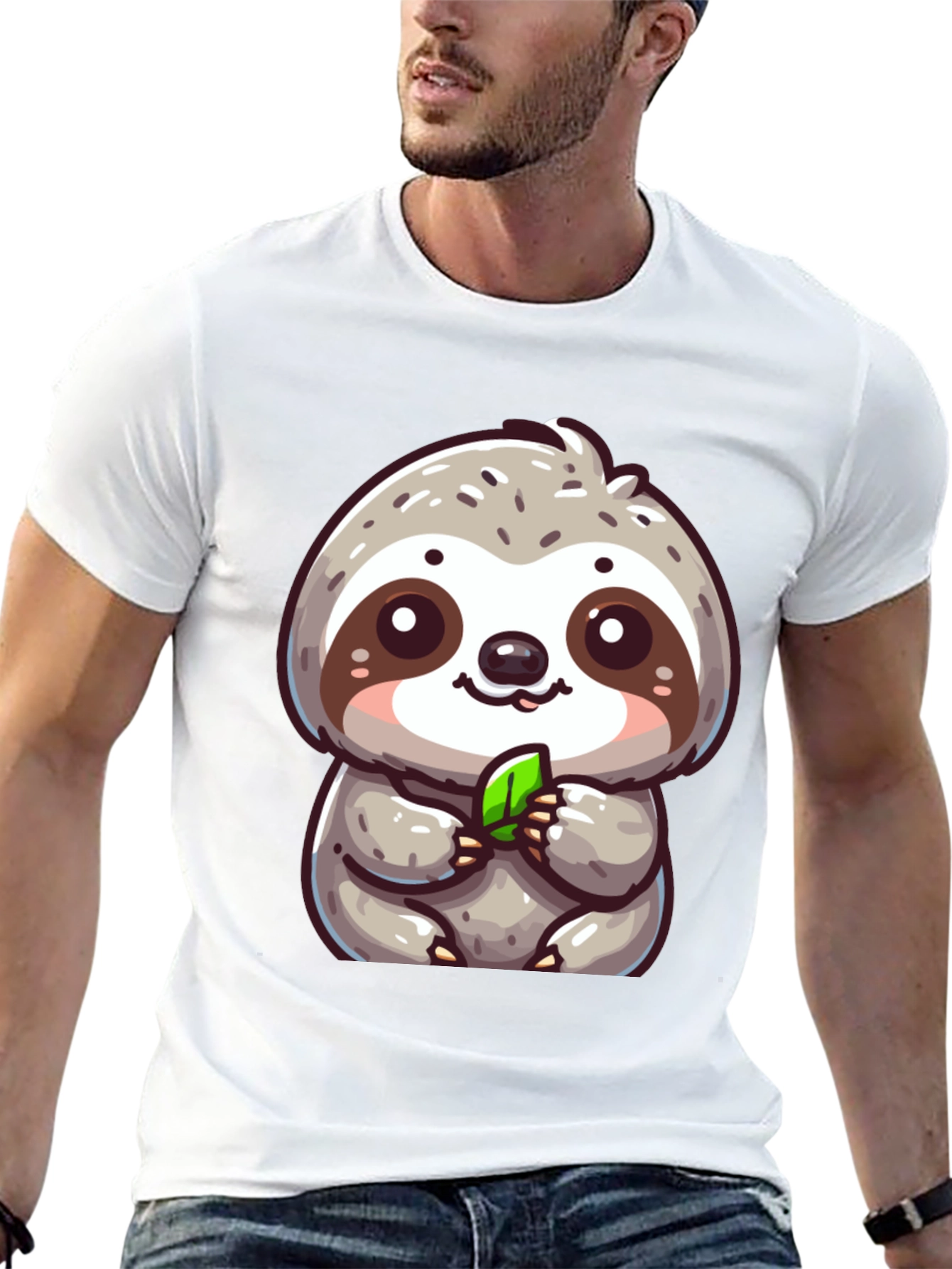 Cute Sloth Graphic Tee - Black Cotton Blend