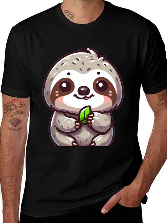 Cute Sloth Graphic Tee - Black Cotton Blend