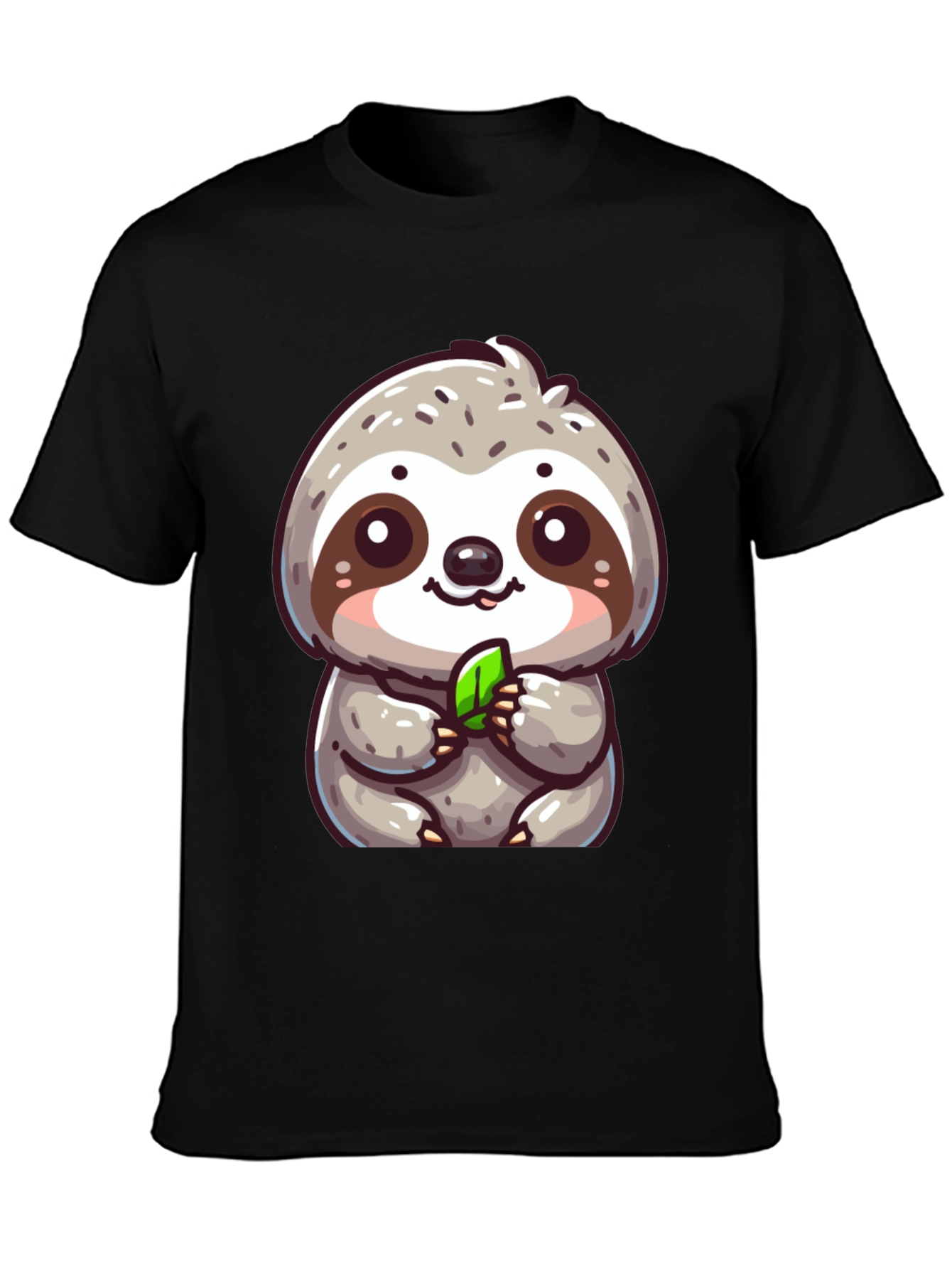 Cute Sloth Graphic Tee - Black Cotton Blend
