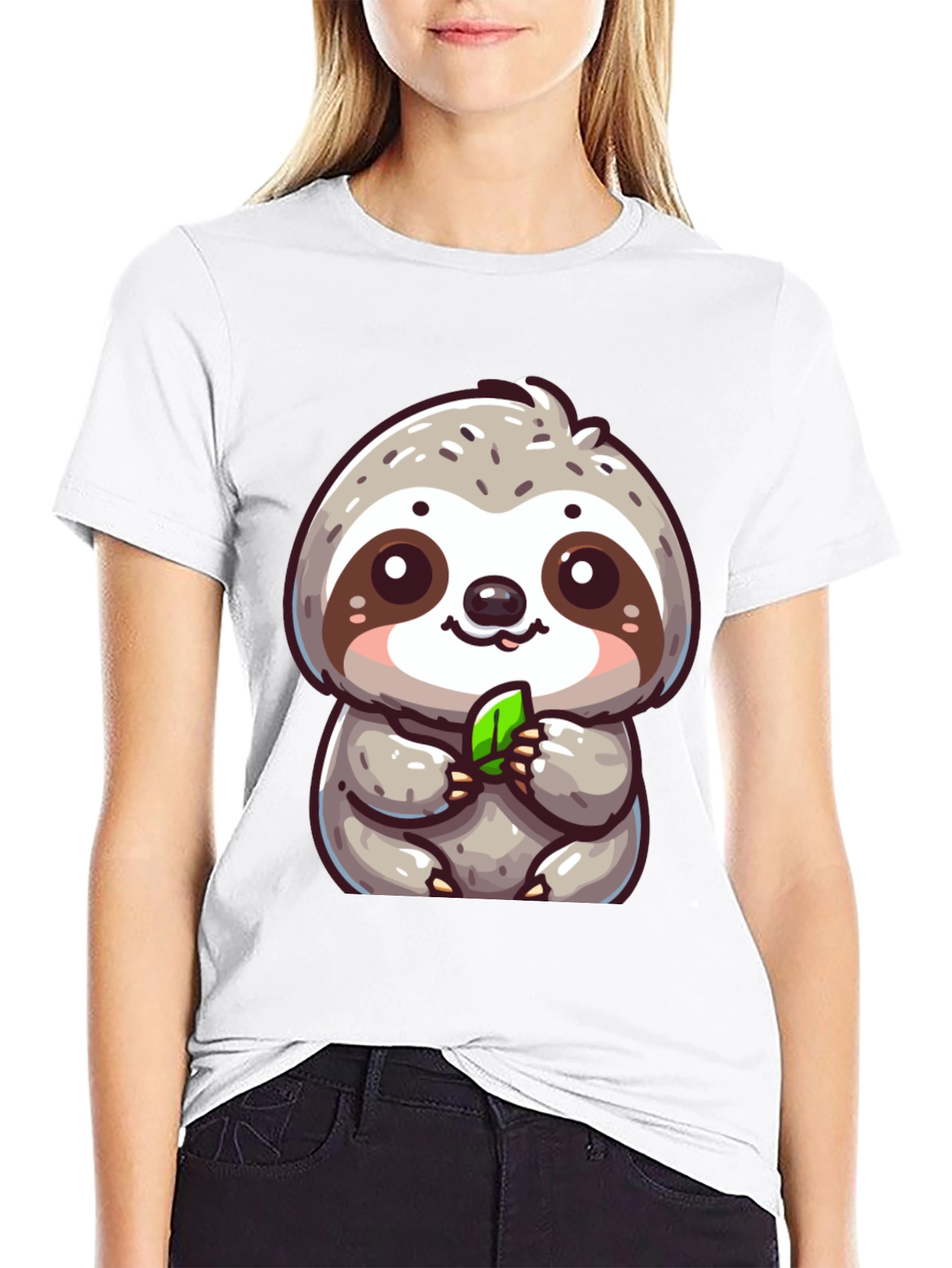 Cute Sloth Graphic Tee - Black Cotton Blend