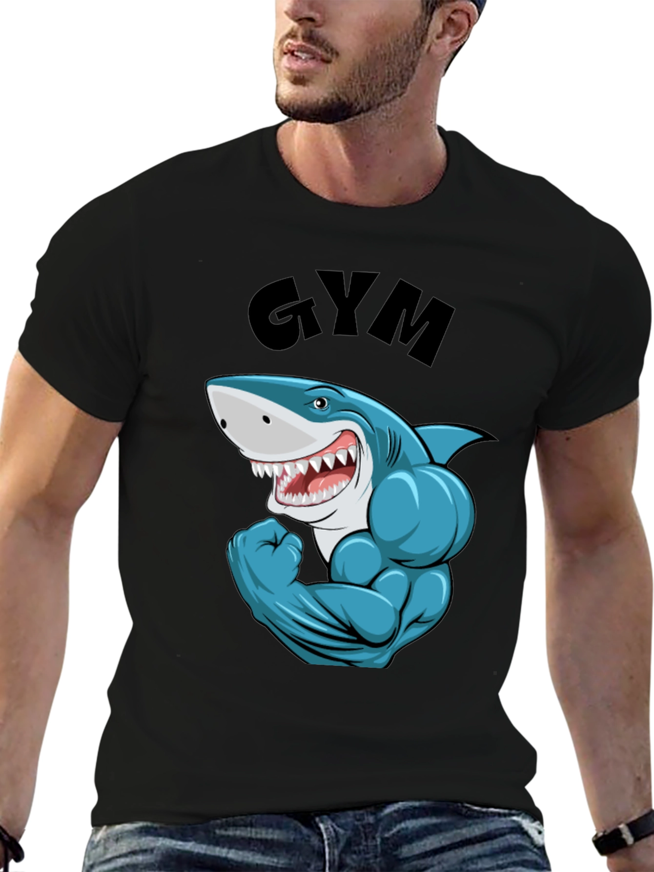 Funny Gym Shark Black T-Shirt