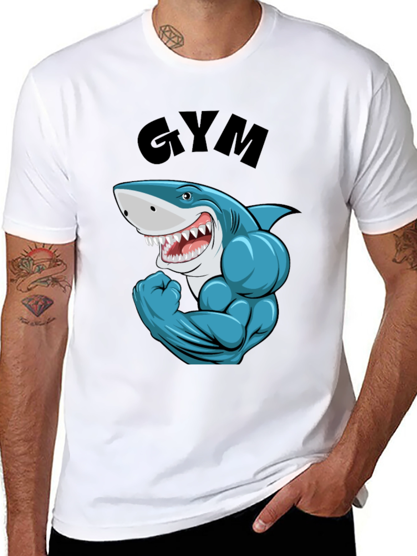 Funny Gym Shark Black T-Shirt