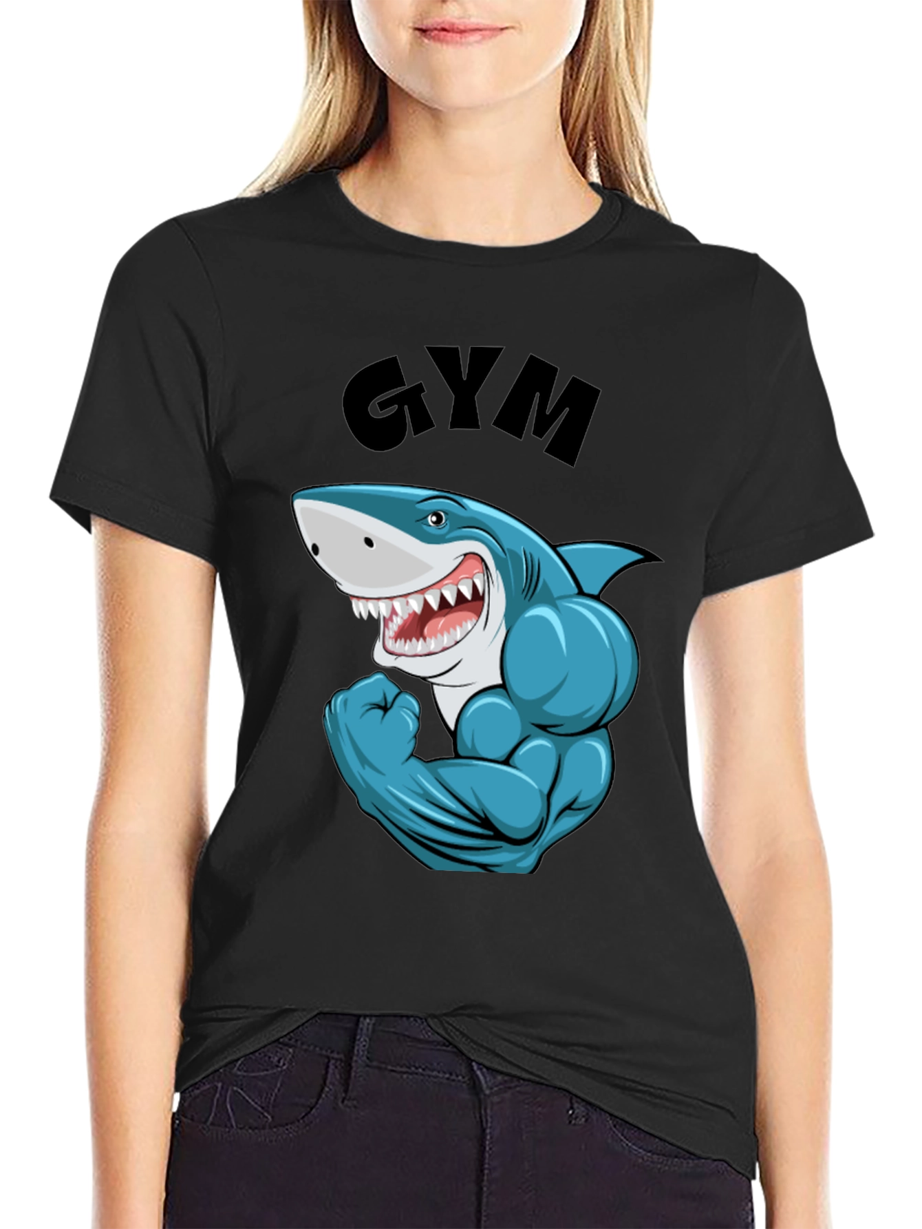 Funny Gym Shark Black T-Shirt