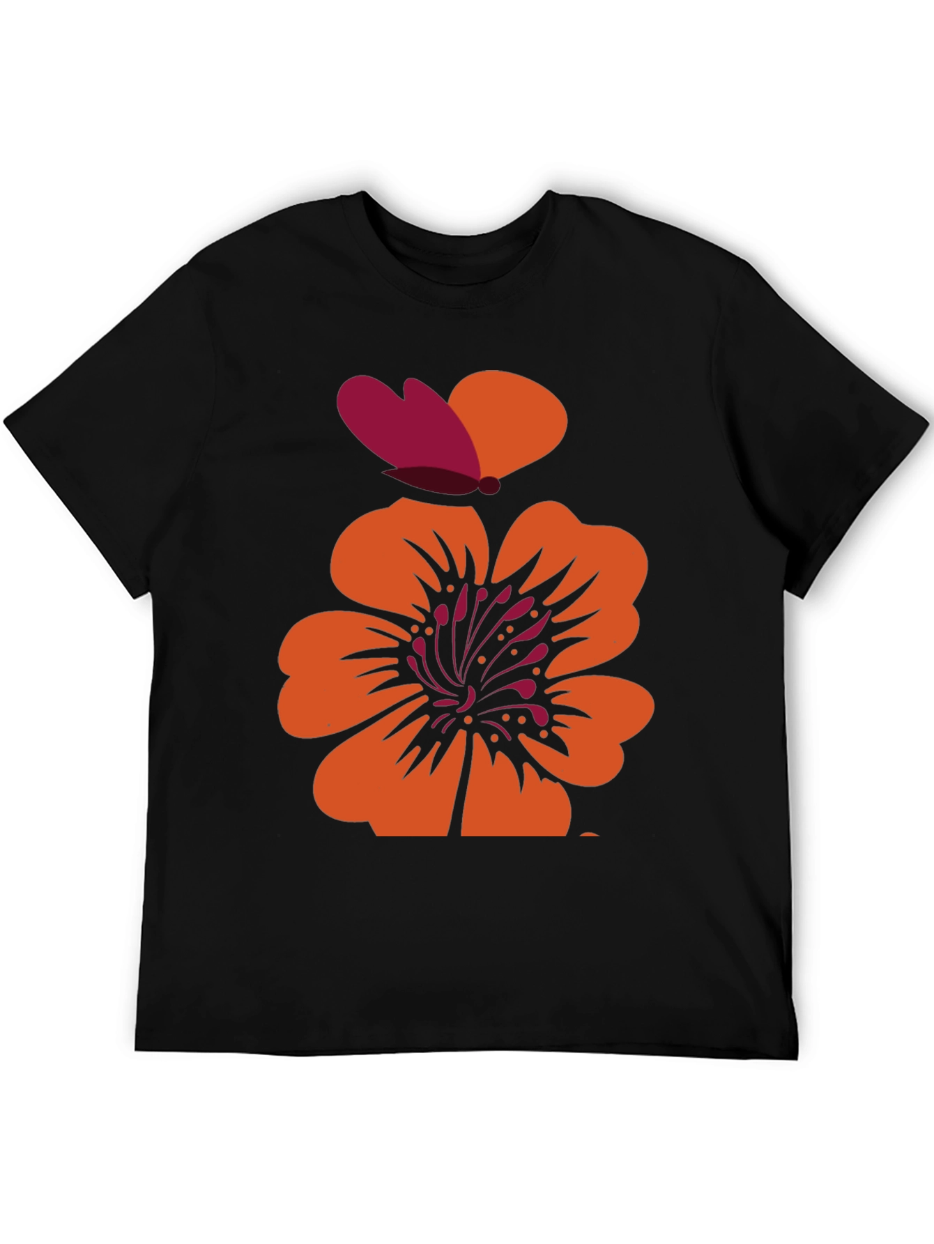 Floral Butterfly Graphic Black T-Shirt