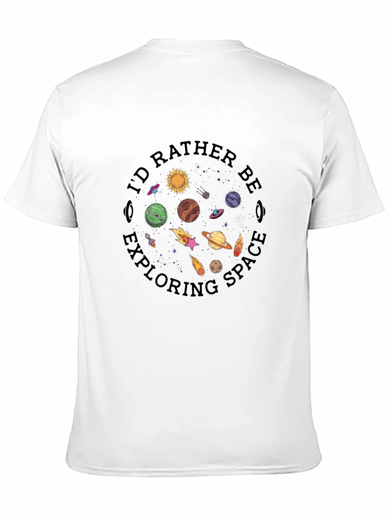 Id Rather Be Exploring Space Black T-Shirt