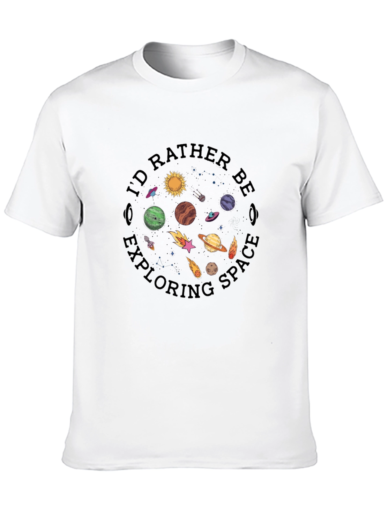 Id Rather Be Exploring Space Black T-Shirt