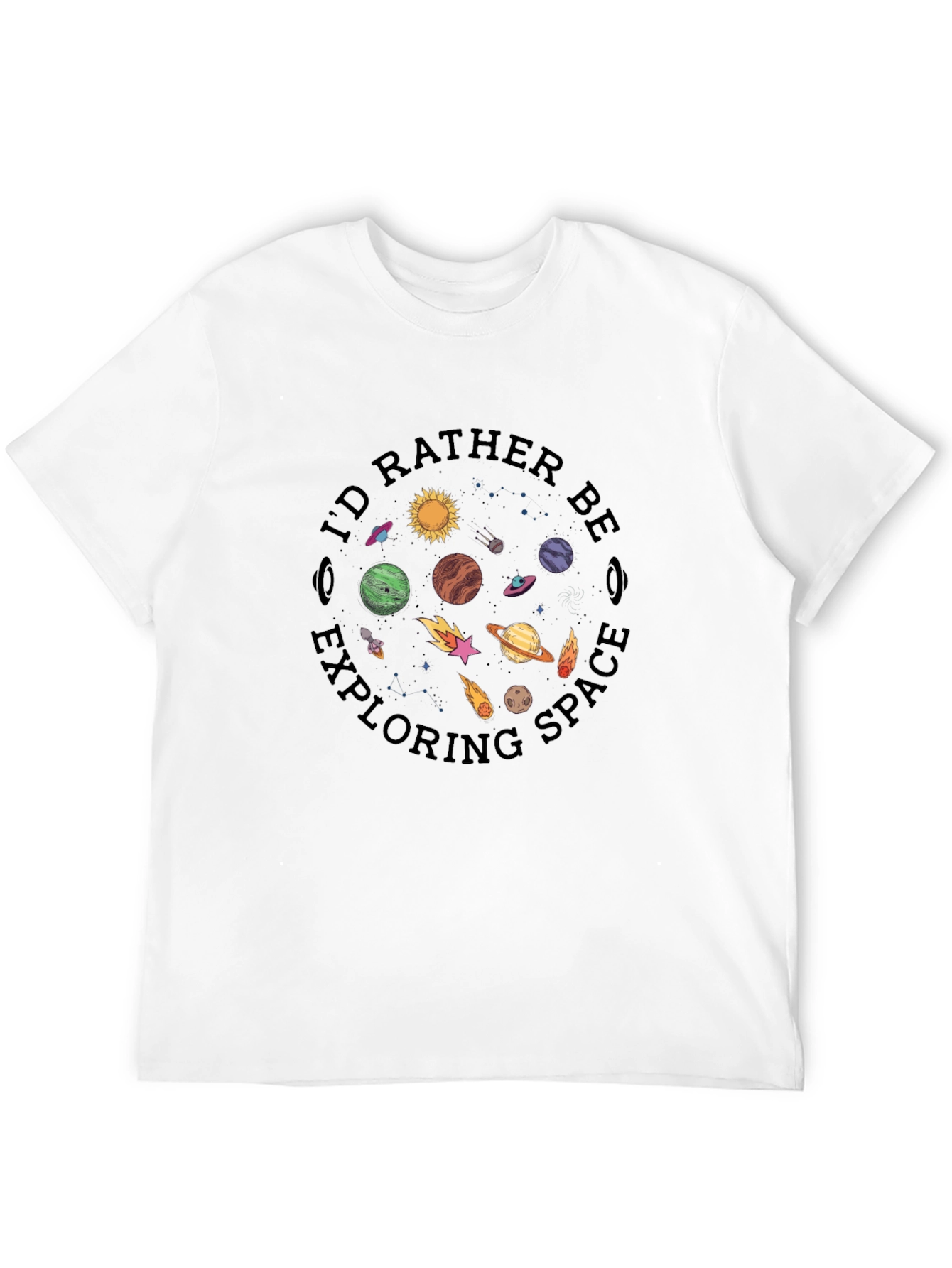 Id Rather Be Exploring Space Black T-Shirt