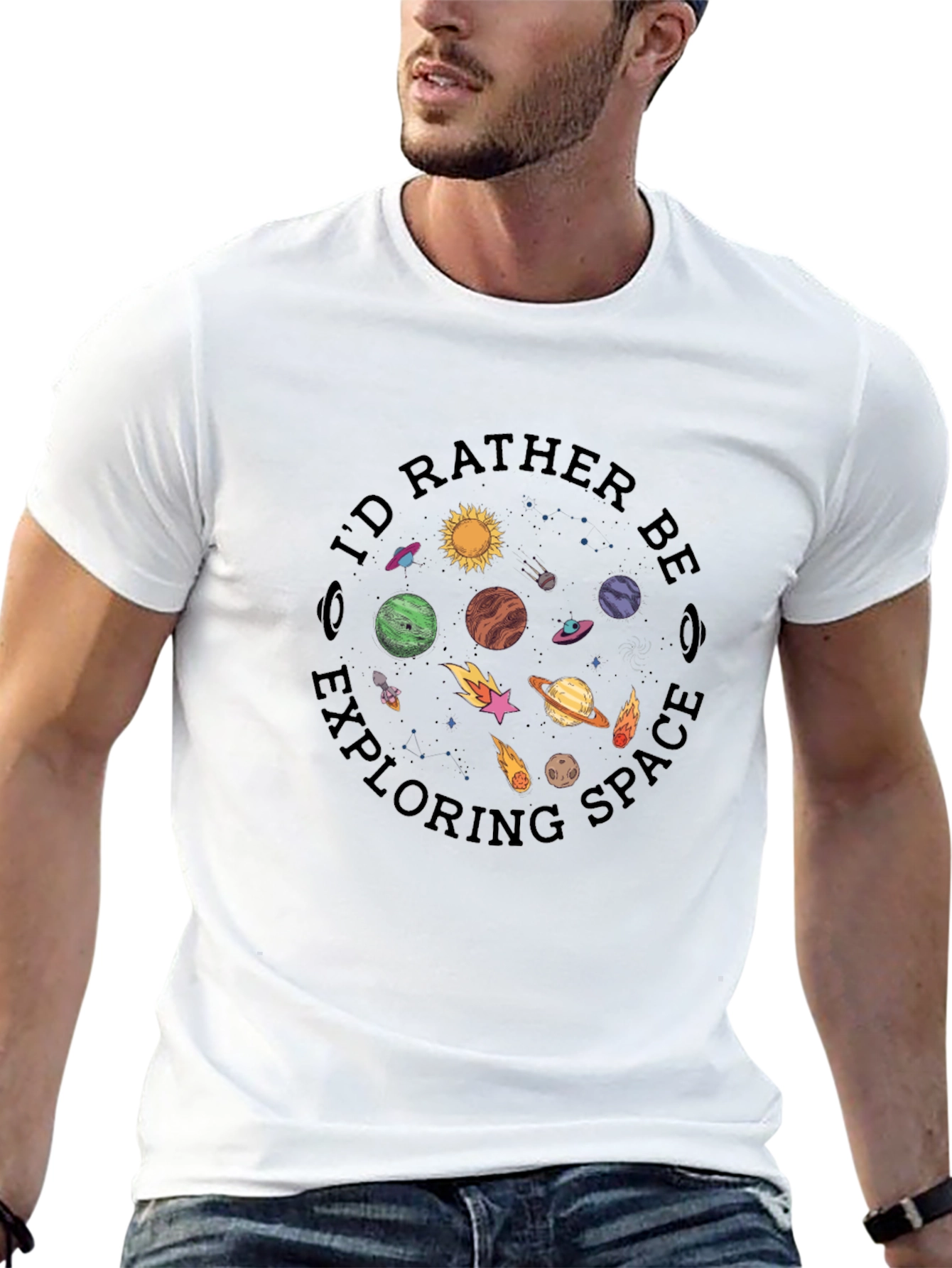 Id Rather Be Exploring Space Black T-Shirt