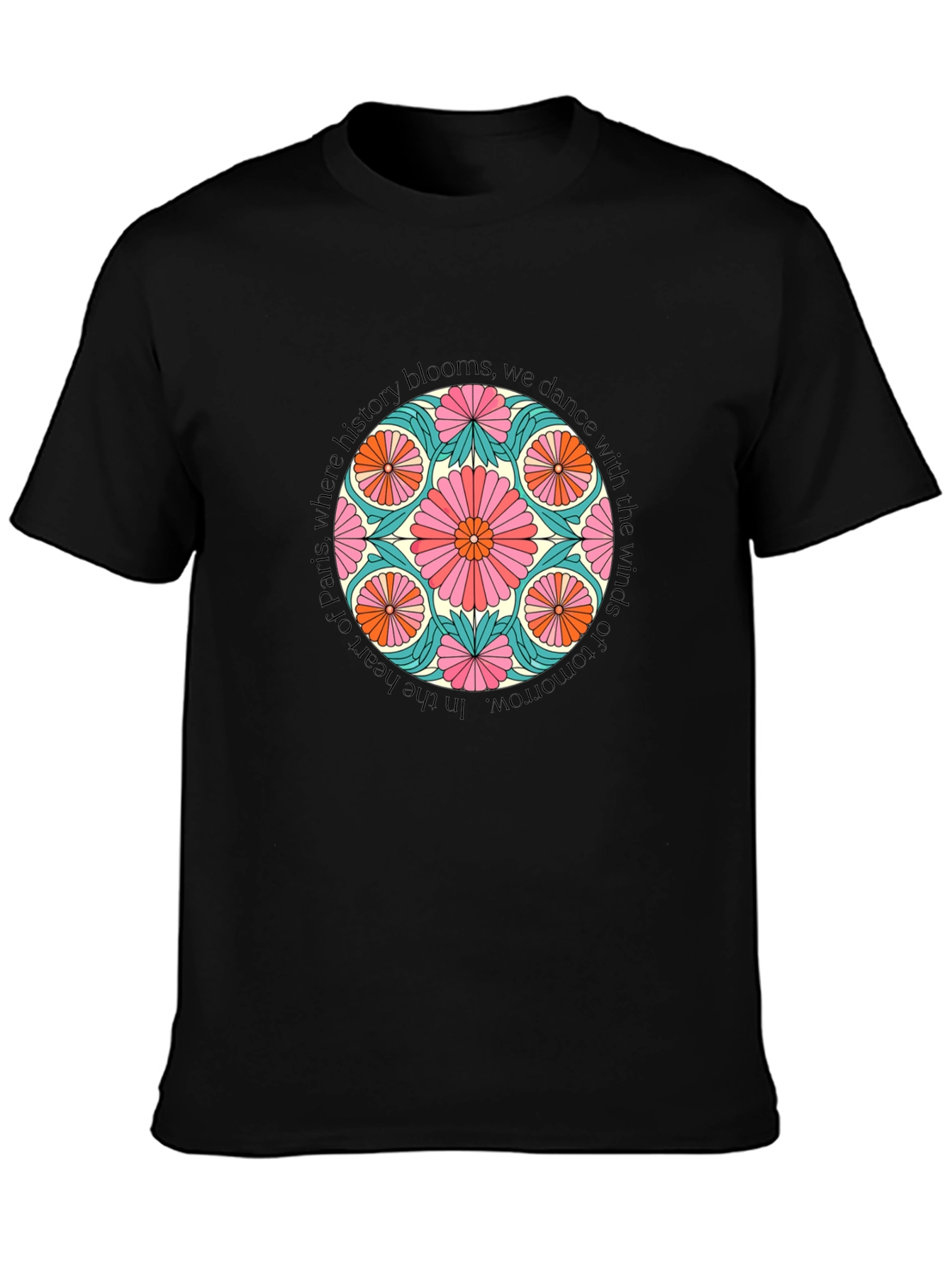 Paris History Blooms Graphic Tee - Black