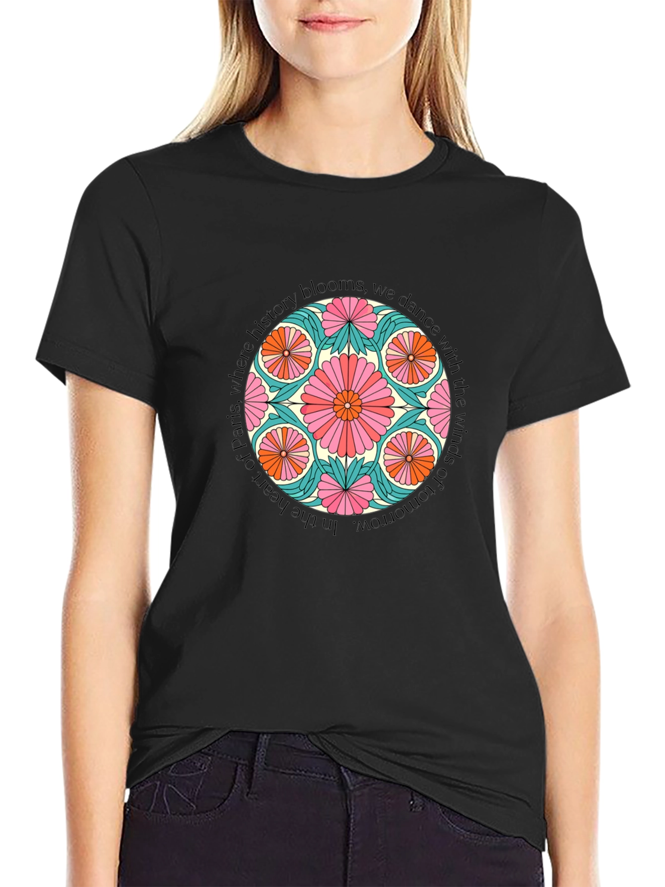 Paris History Blooms Graphic Tee - Black