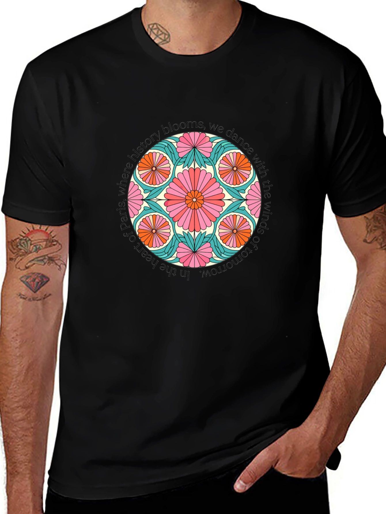 Paris History Blooms Graphic Tee - Black
