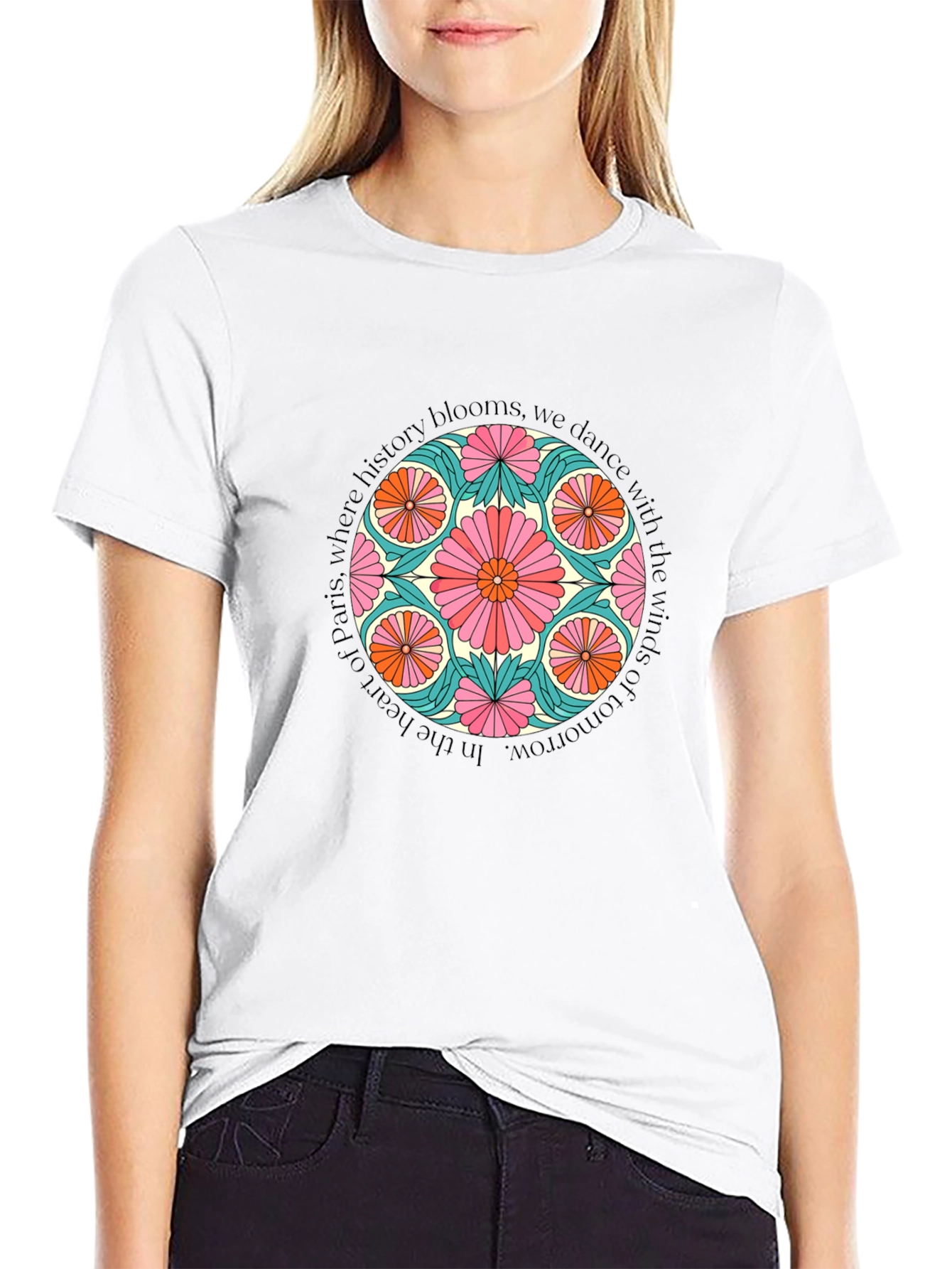 Paris History Blooms Graphic Tee - Black