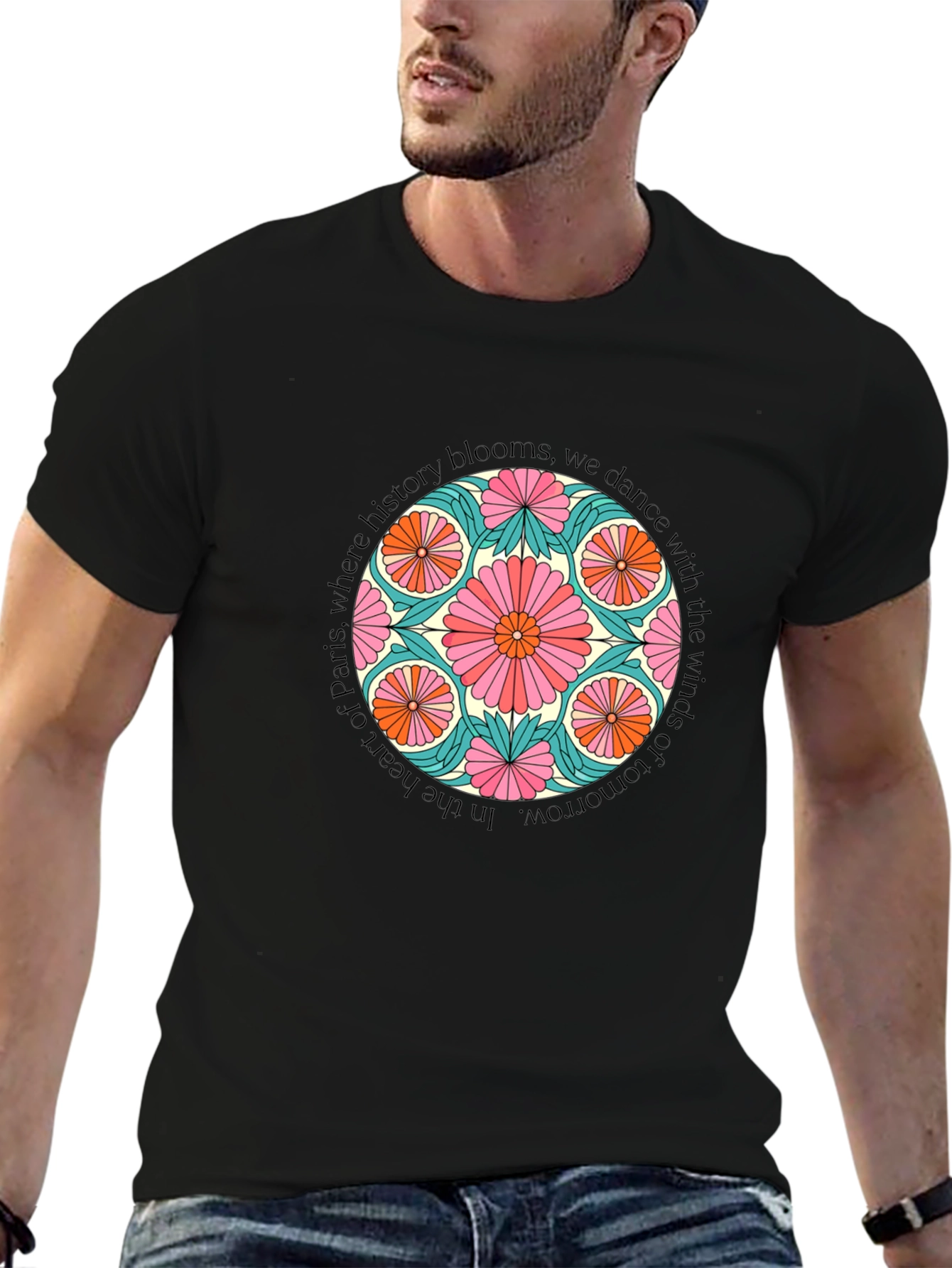 Paris History Blooms Graphic Tee - Black