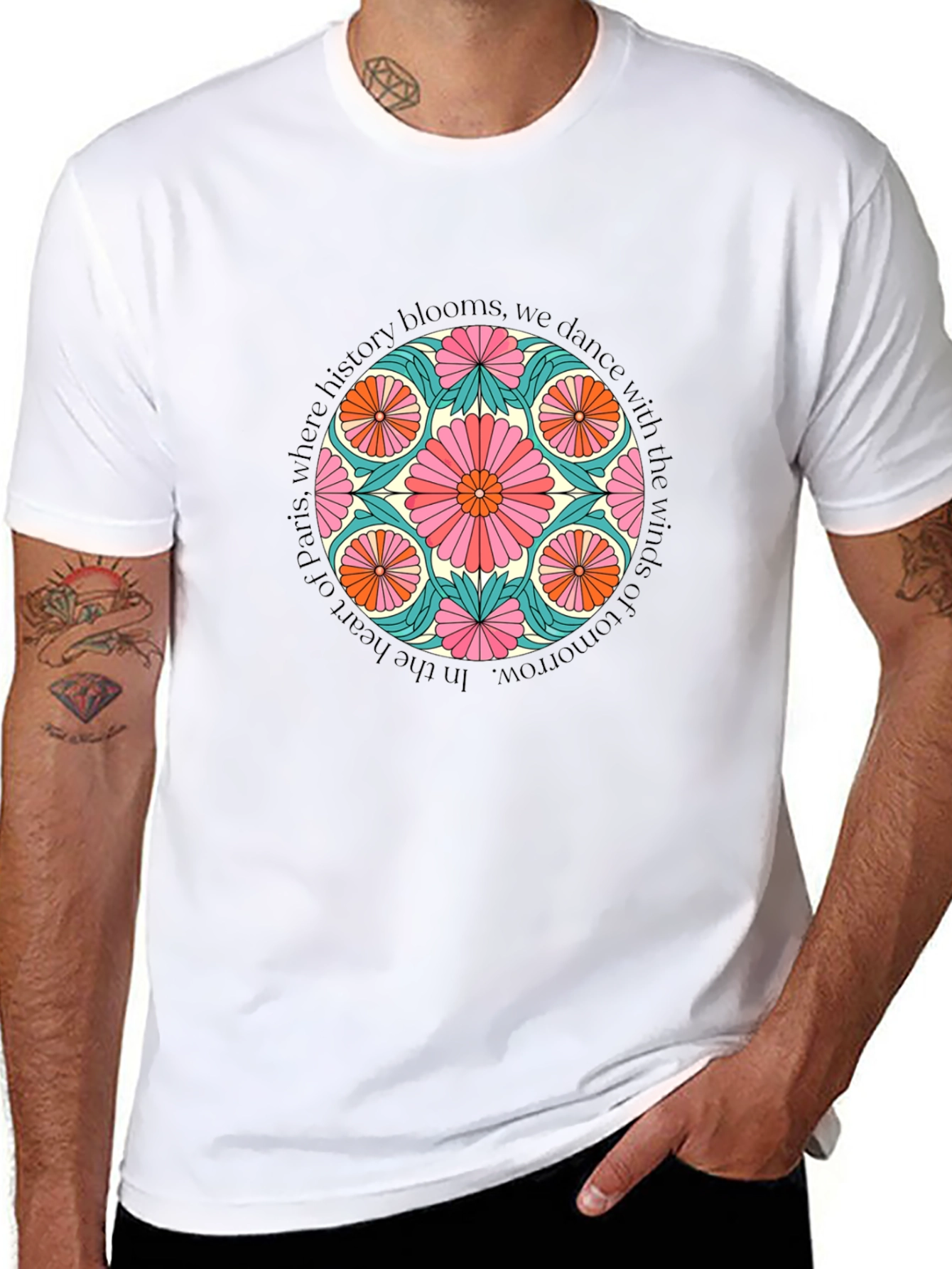 Paris History Blooms Graphic Tee - Black