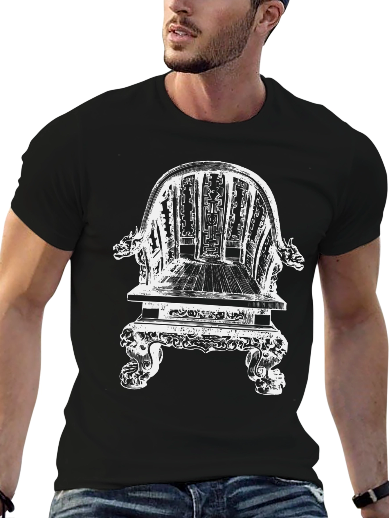 Ornate Chair Graphic Tee - Black Cotton T-Shirt