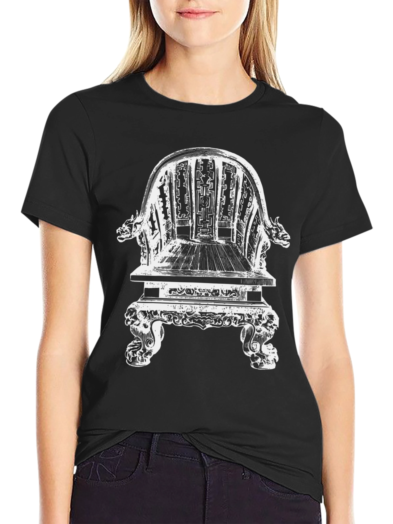 Ornate Chair Graphic Tee - Black Cotton T-Shirt
