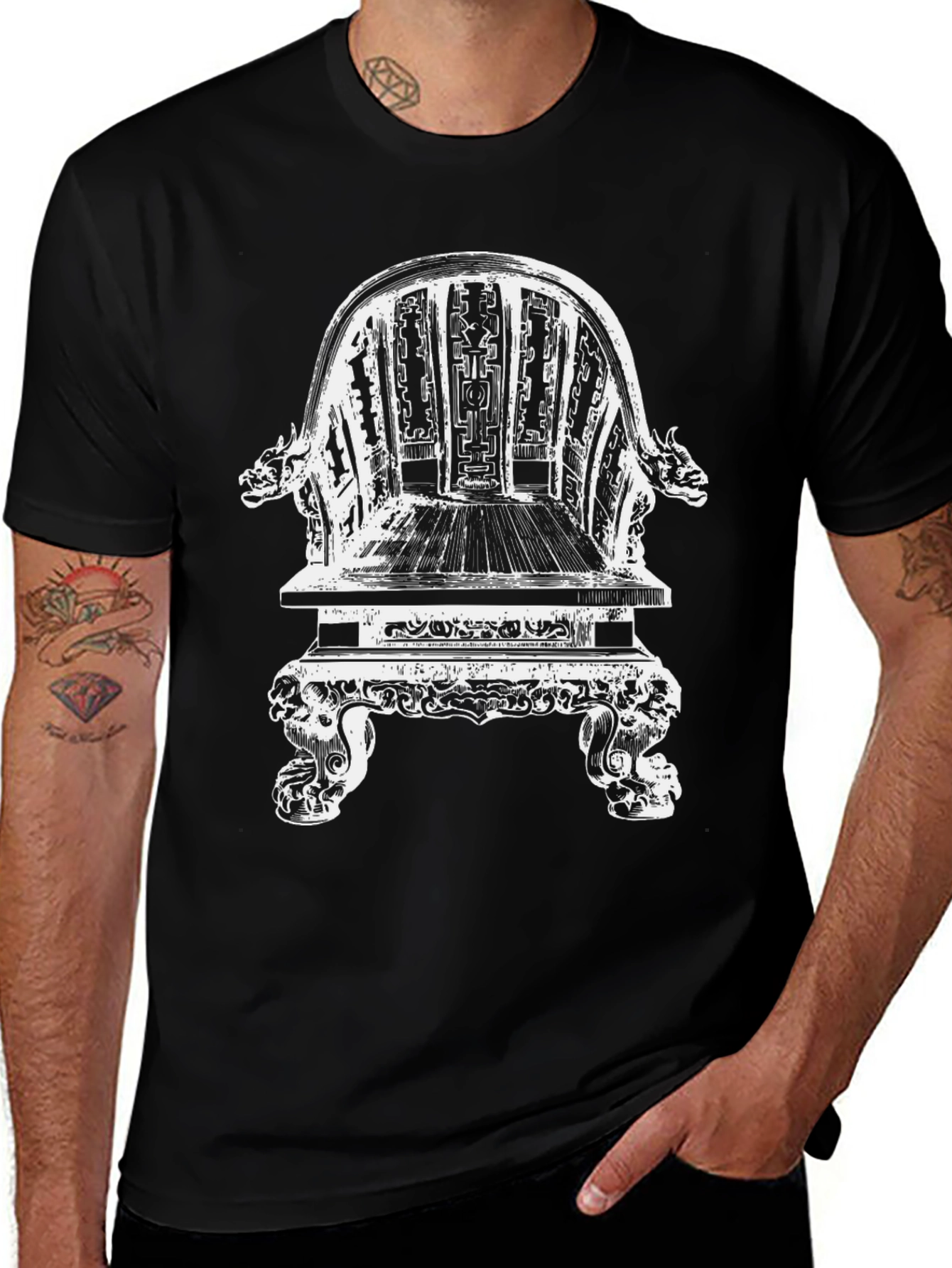 Ornate Chair Graphic Tee - Black Cotton T-Shirt