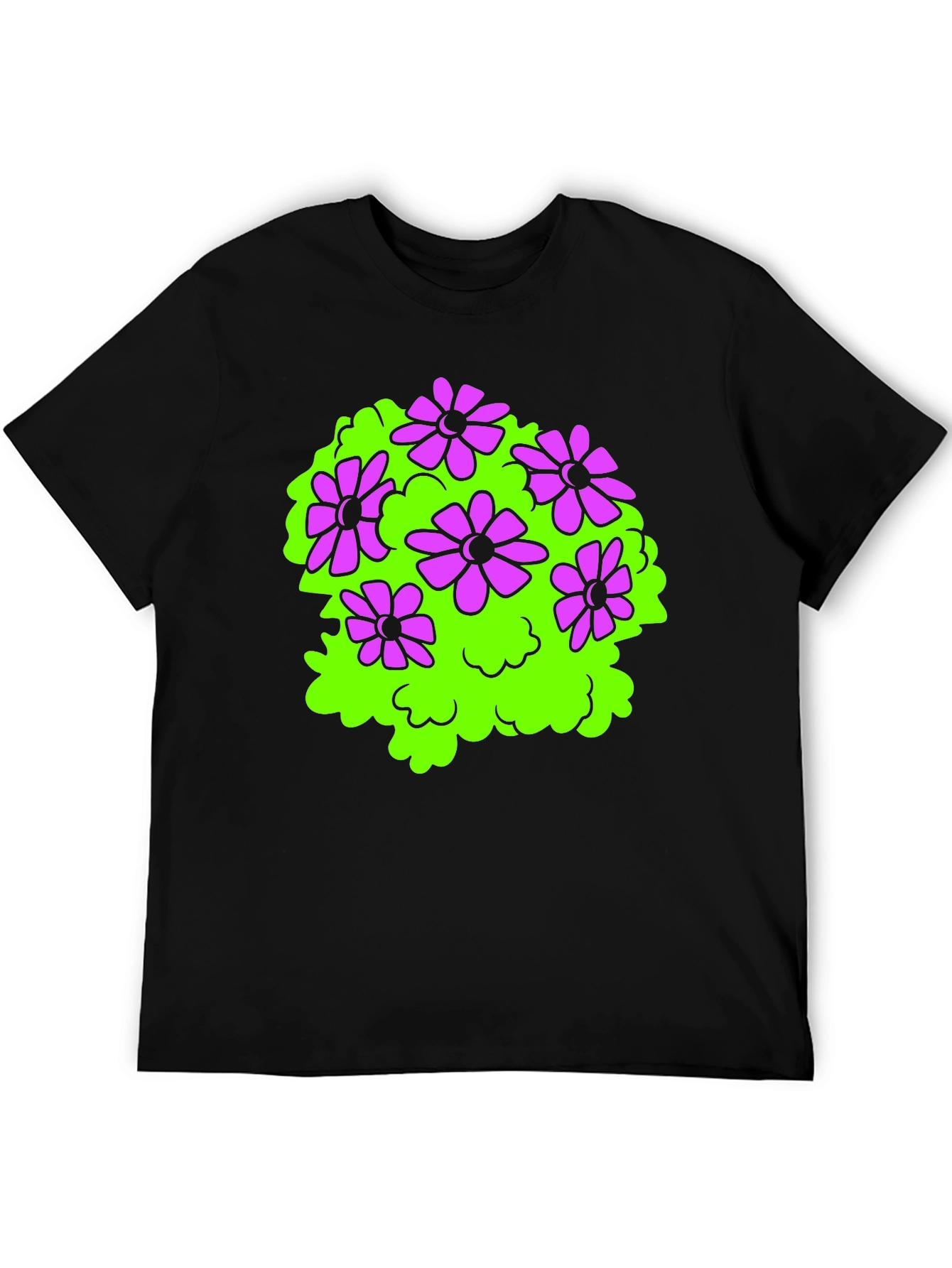 Black T-Shirt with Floral Bush Design
