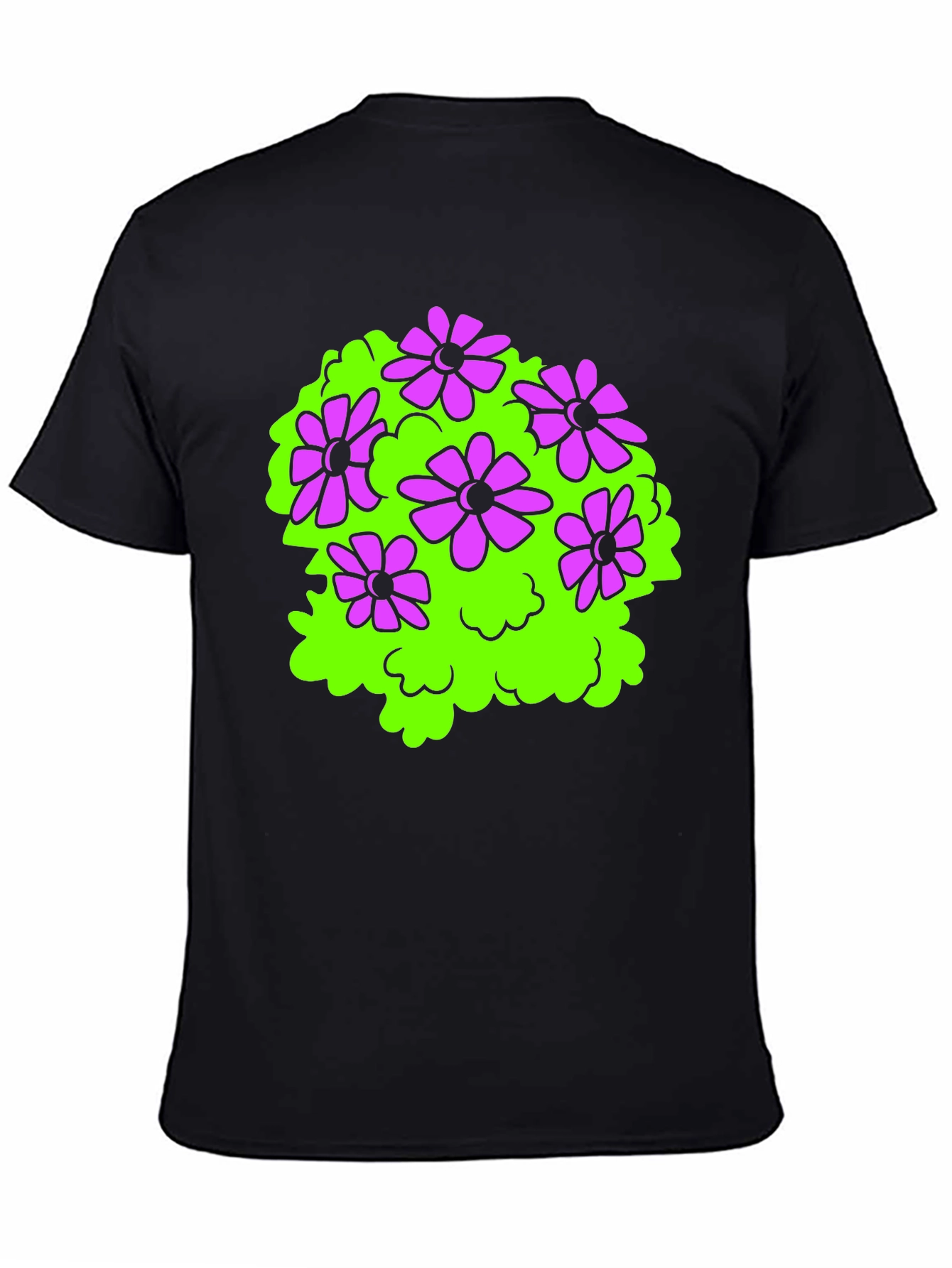 Black T-Shirt with Floral Bush Design