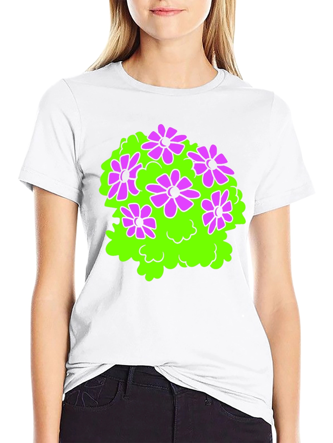 Black T-Shirt with Floral Bush Design