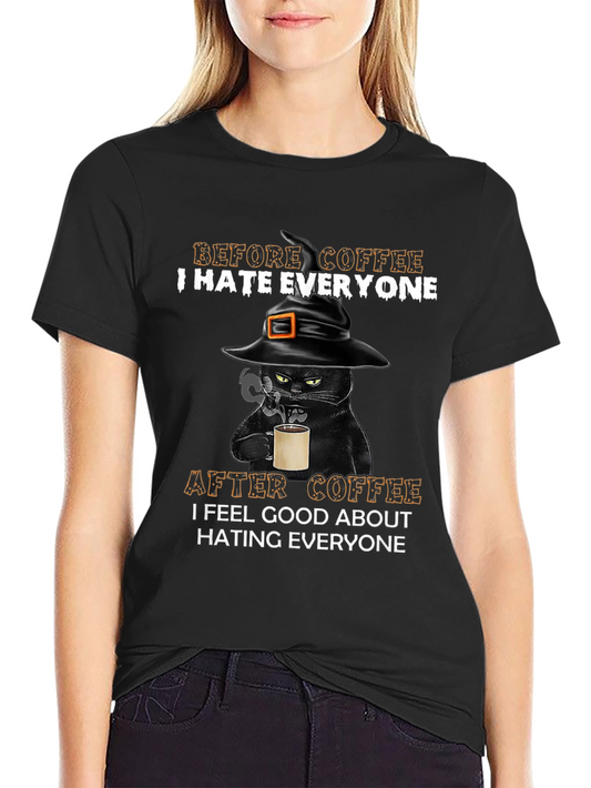 Funny Cat Coffee Lover T-Shirt - I Hate Everyone Design