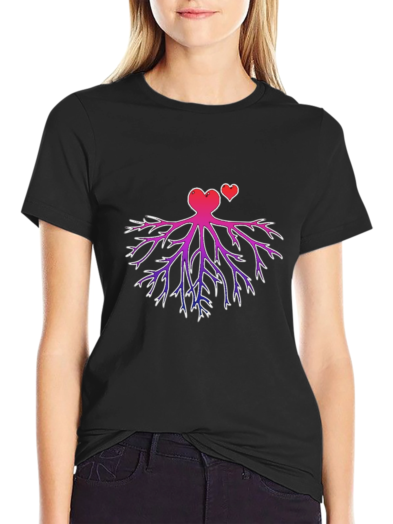 Heart Root Design Black T-Shirt