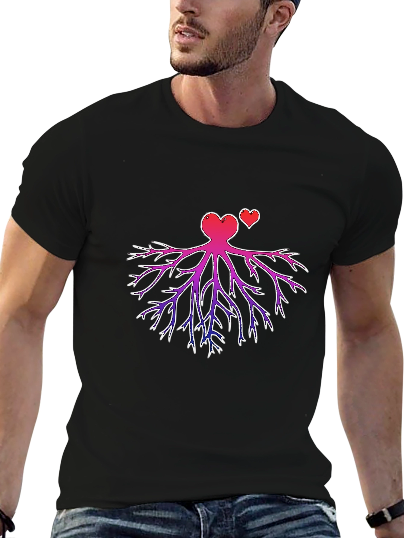 Heart Root Design Black T-Shirt