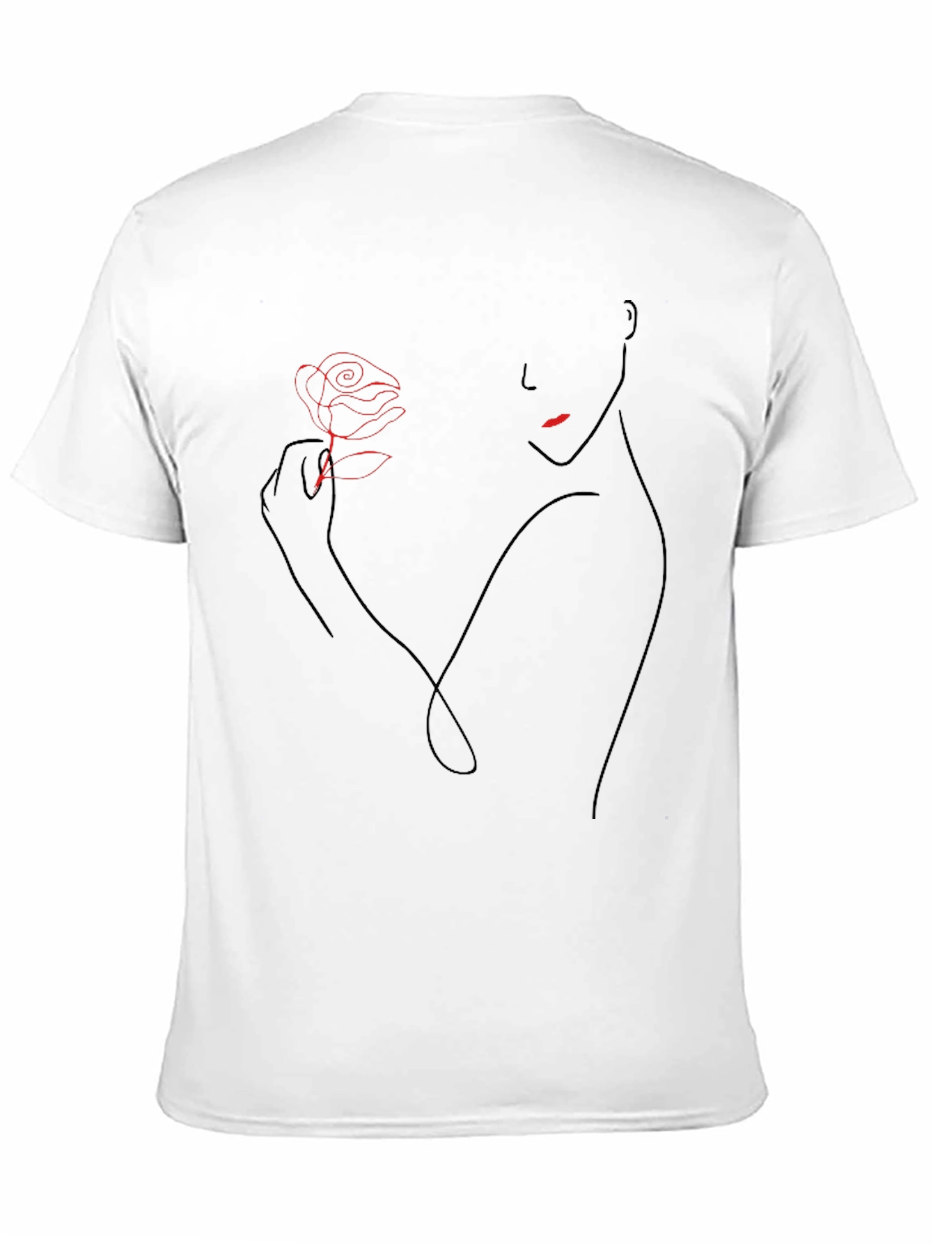 Elegant Rose Line Art Black T-Shirt