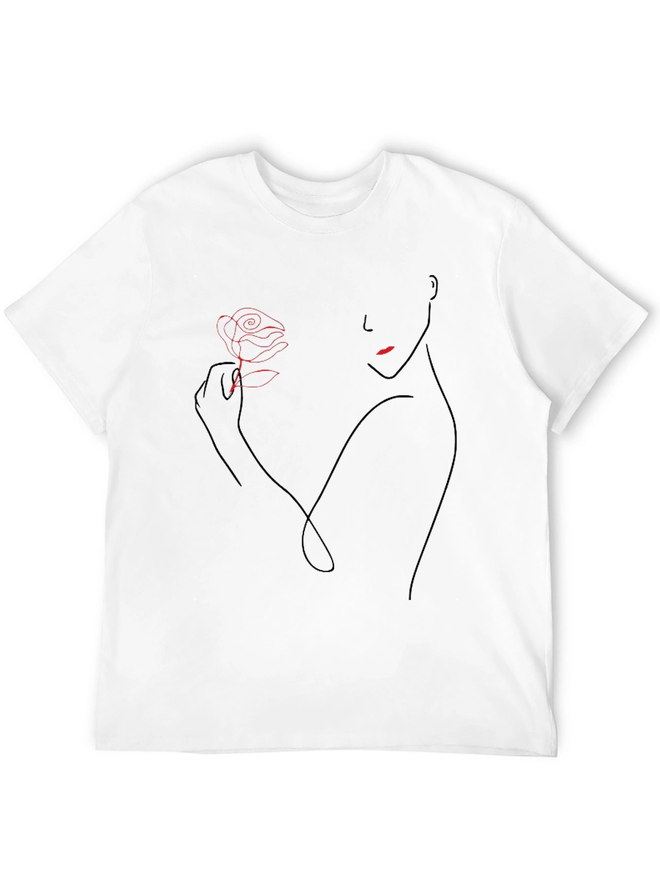 Elegant Rose Line Art Black T-Shirt
