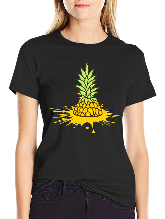 Pineapple Splash Graphic Tee - Black Cotton T-Shirt