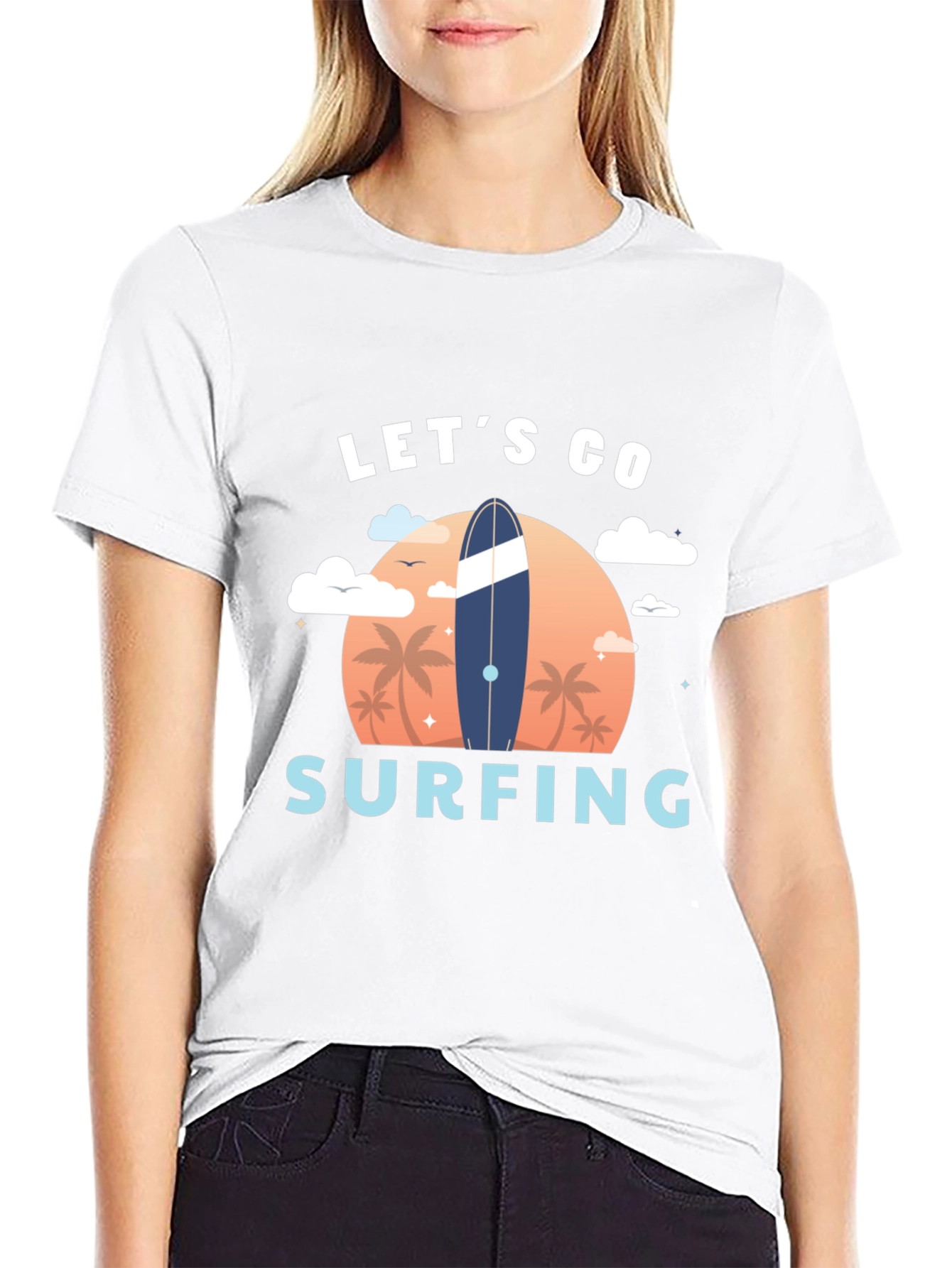 Lets Go Surfing Graphic Tee - Beach Vibes