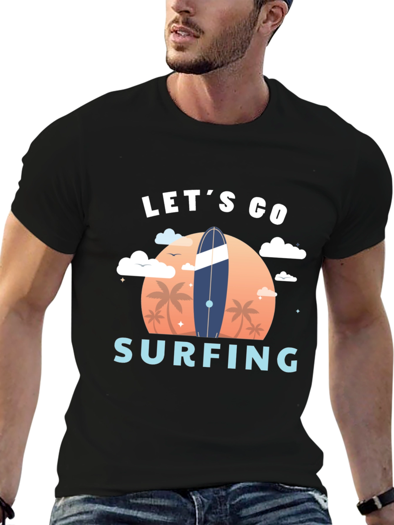 Lets Go Surfing Graphic Tee - Beach Vibes