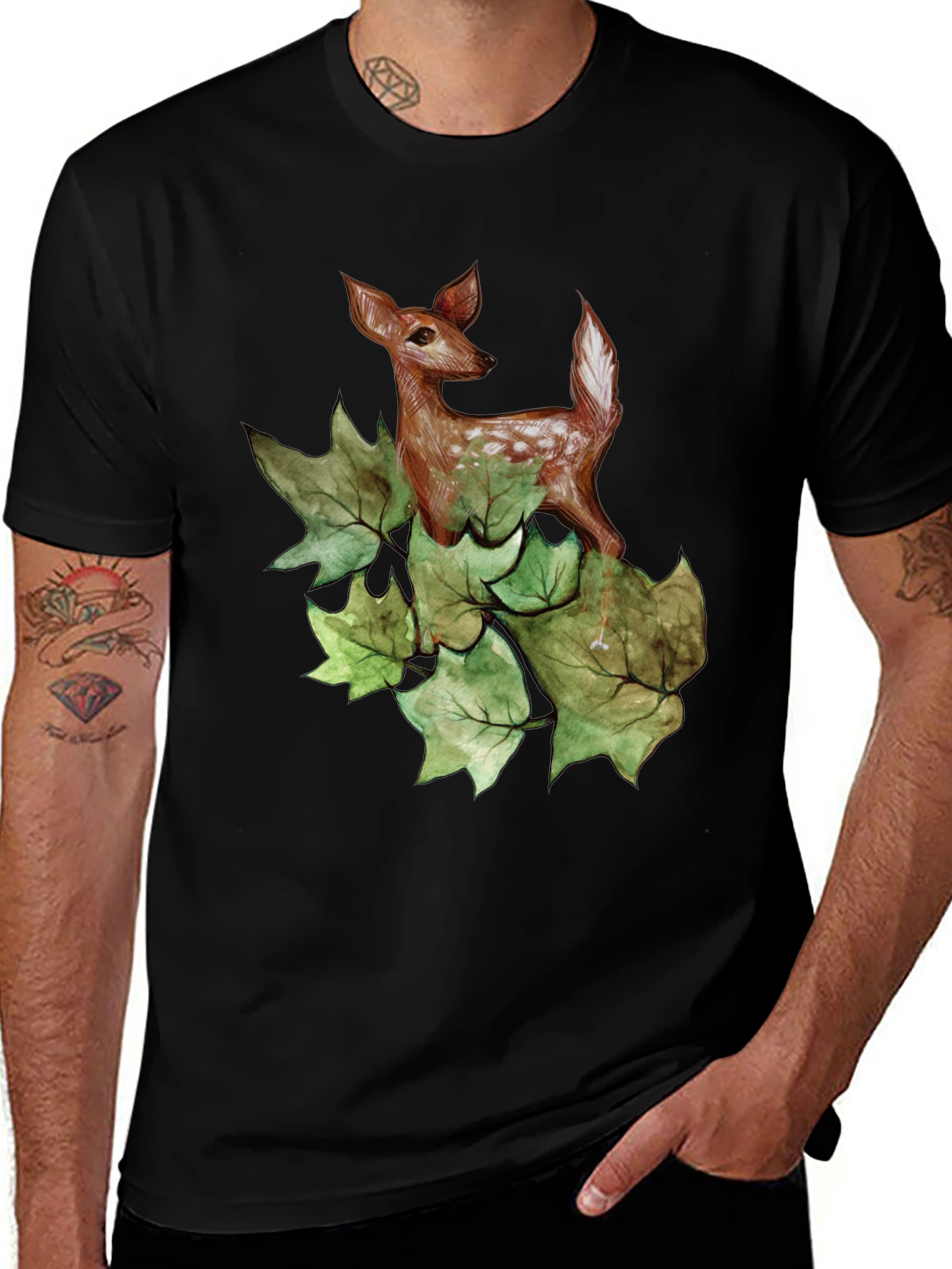 Deer in Leaves Graphic T-Shirt