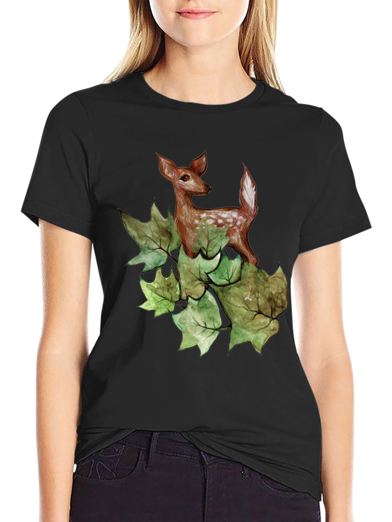 Deer in Leaves Graphic T-Shirt