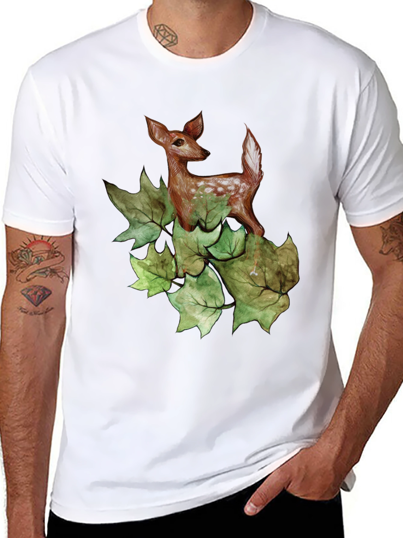 Deer in Leaves Graphic T-Shirt