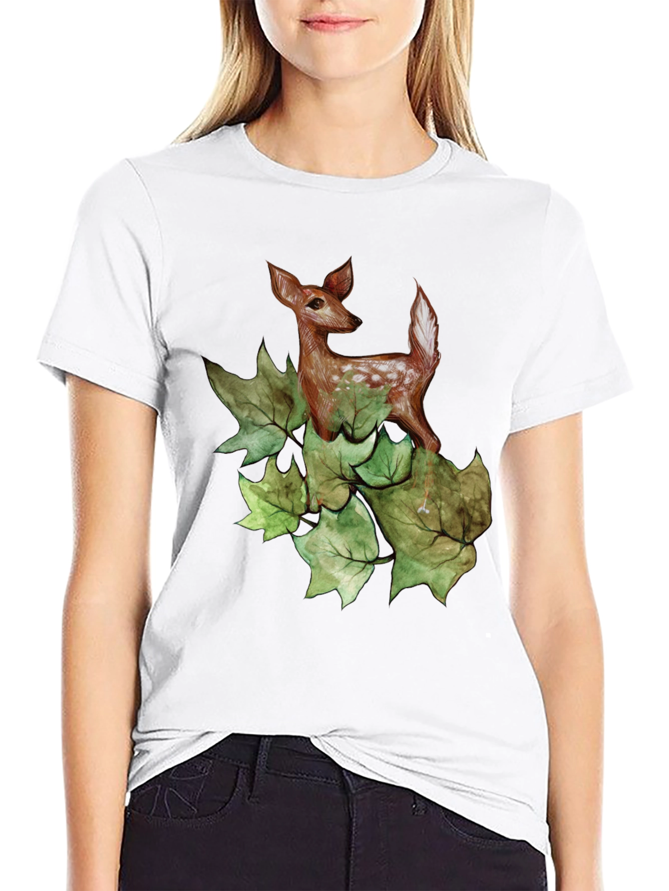 Deer in Leaves Graphic T-Shirt
