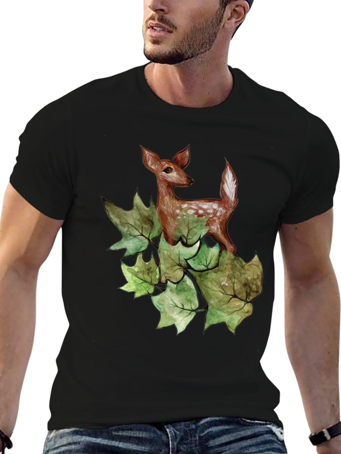Deer in Leaves Graphic T-Shirt