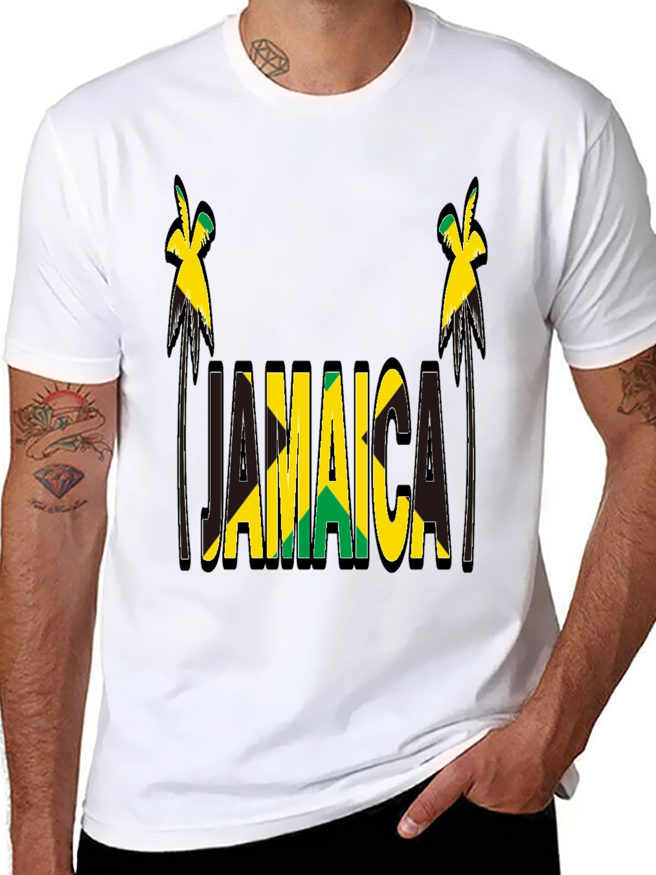 Jamaica Flag Design Black T-Shirt
