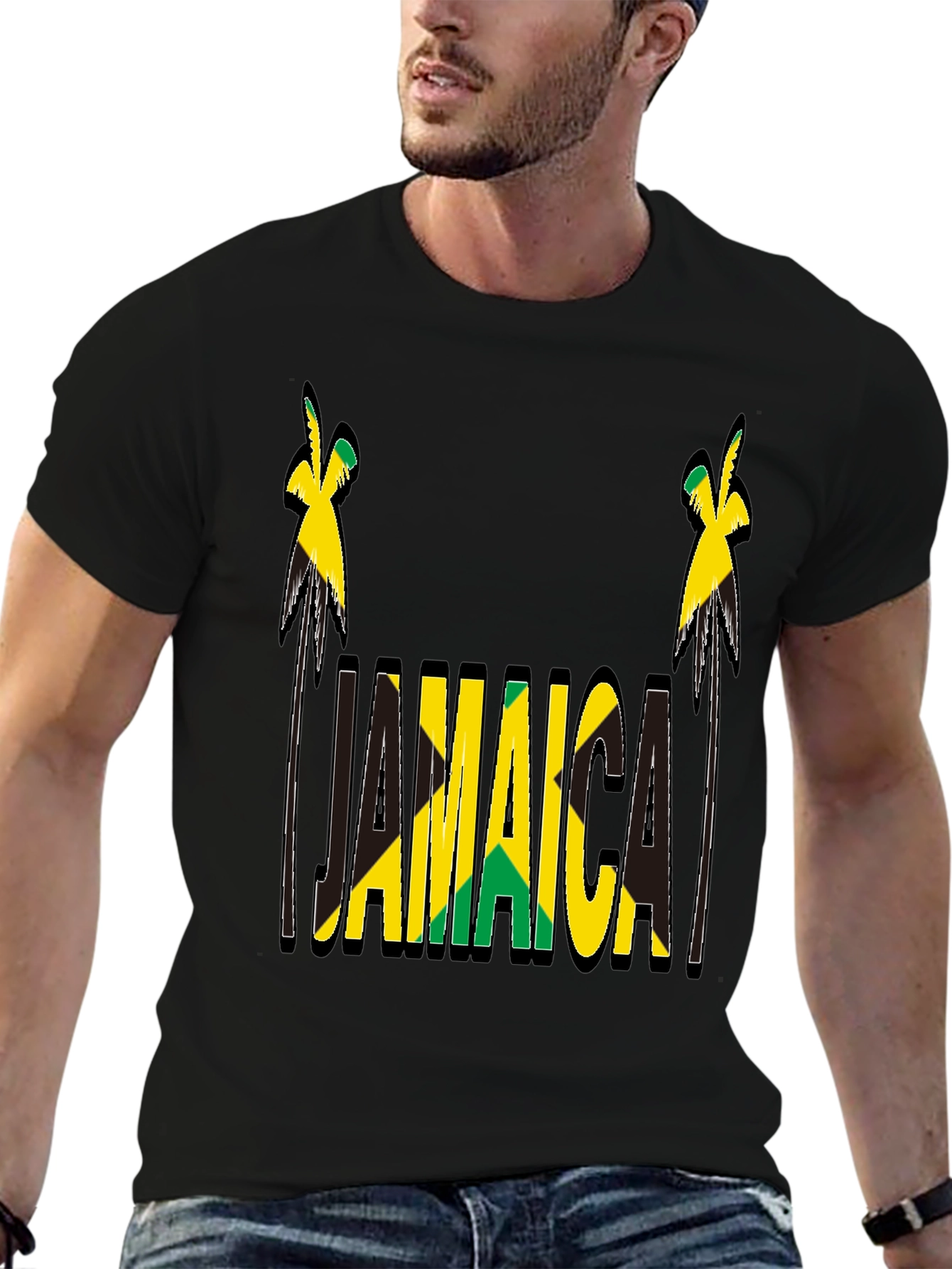 Jamaica Flag Design Black T-Shirt