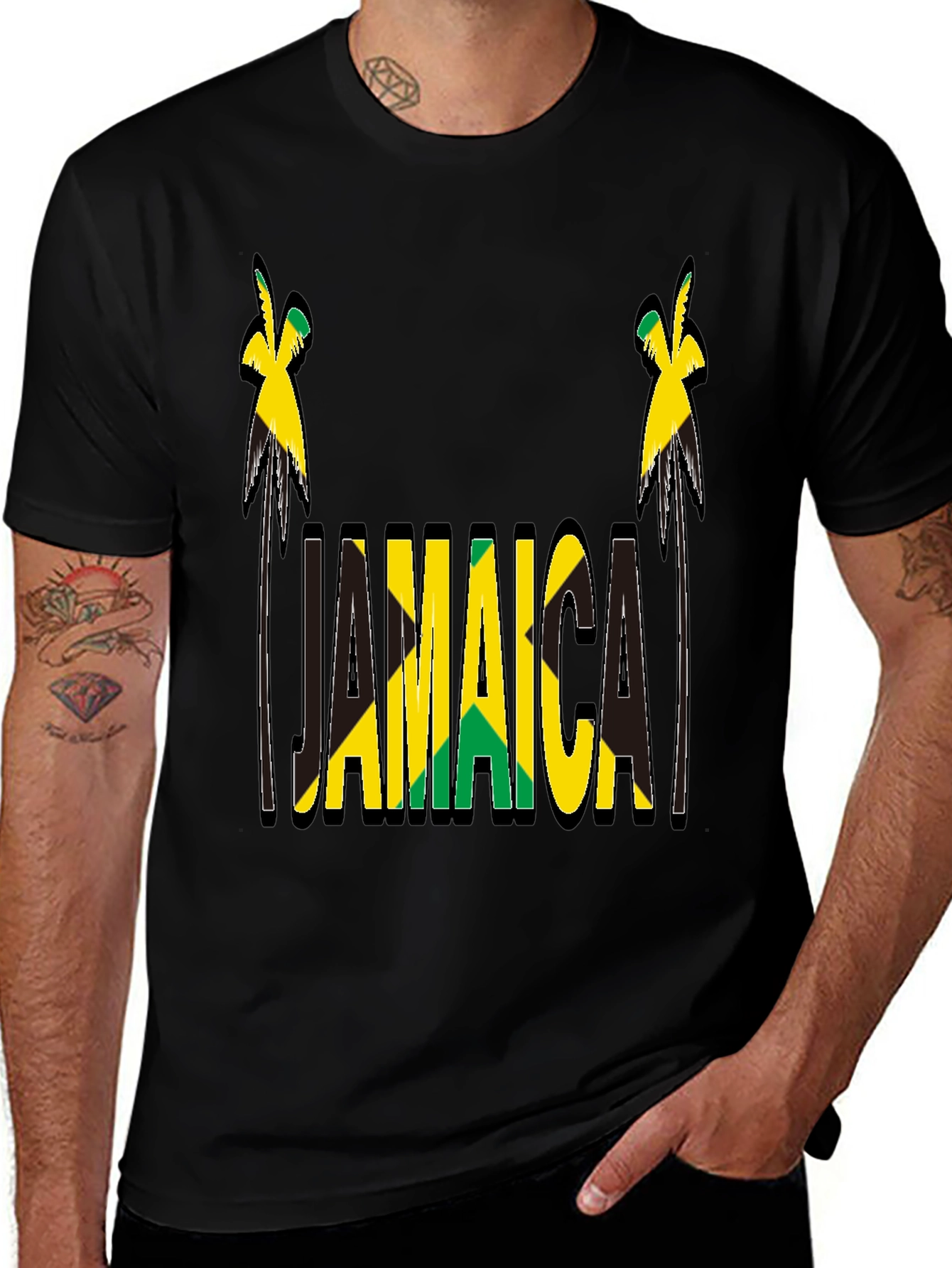 Jamaica Flag Design Black T-Shirt