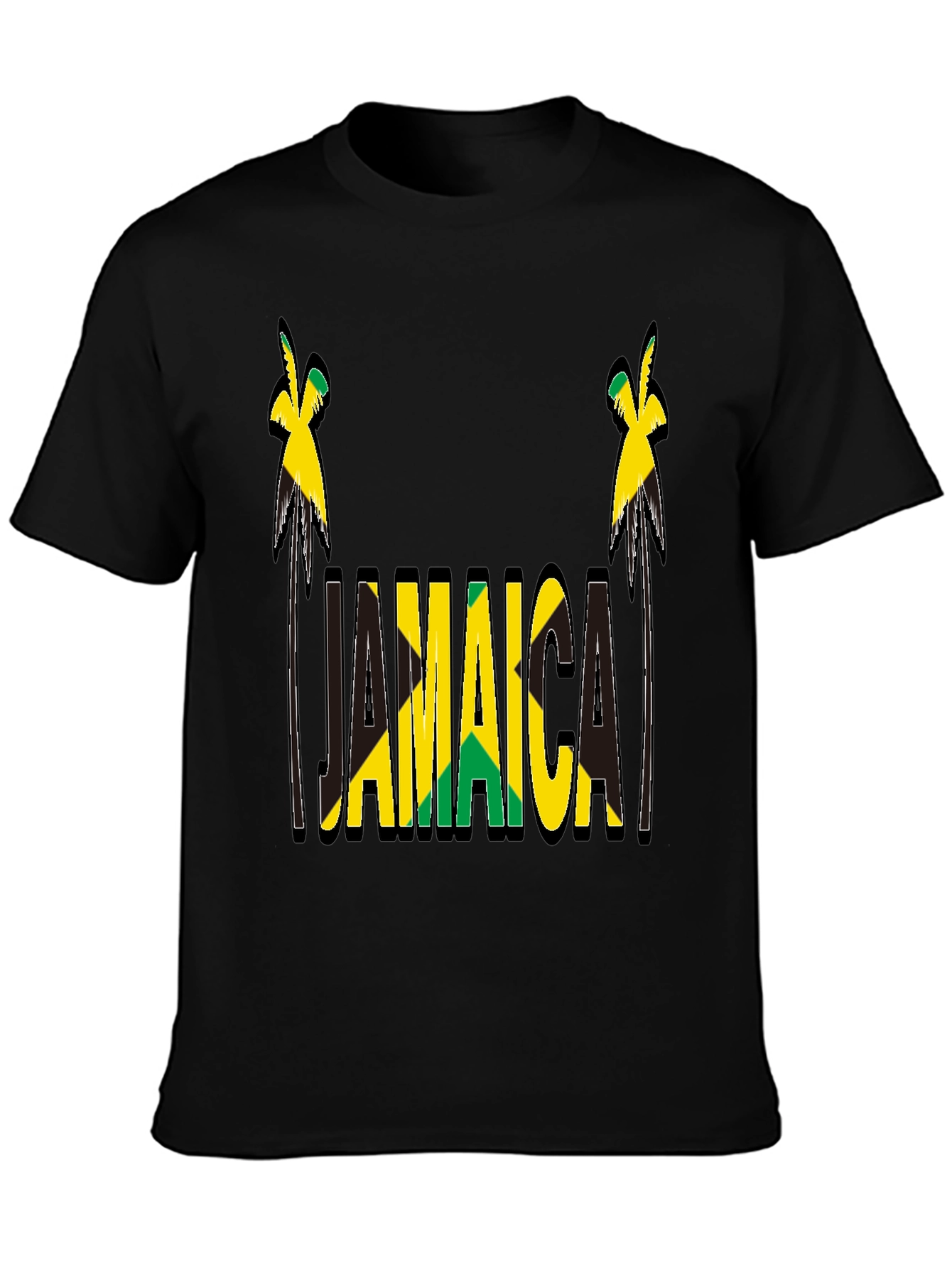 Jamaica Flag Design Black T-Shirt