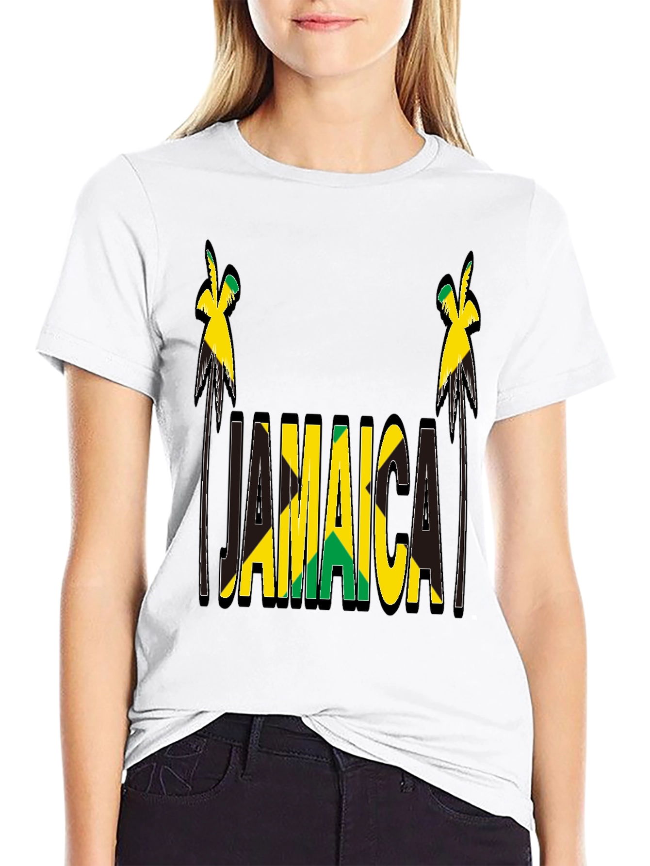 Jamaica Flag Design Black T-Shirt