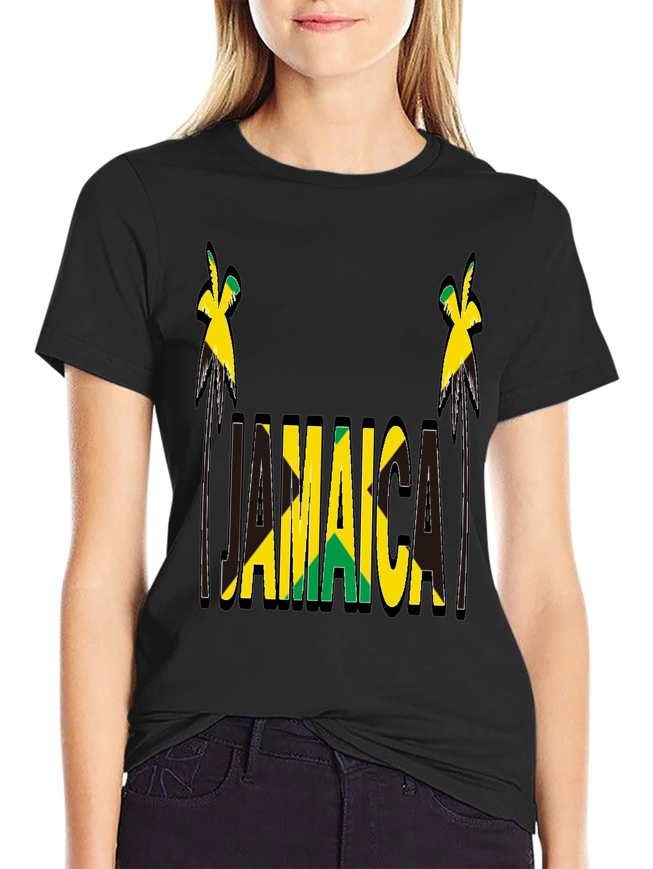 Jamaica Flag Design Black T-Shirt