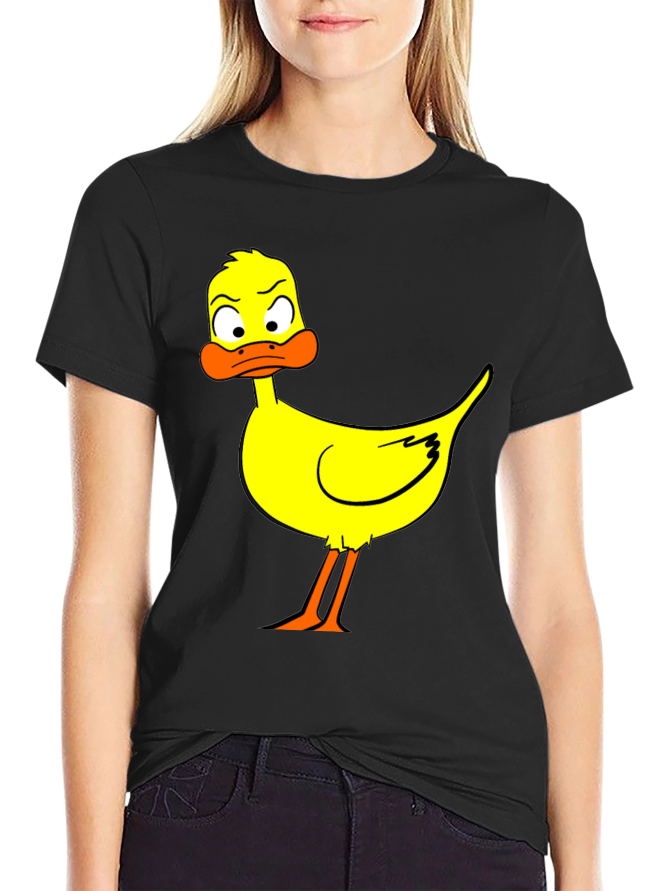 Cartoon Duck Graphic Black T-Shirt