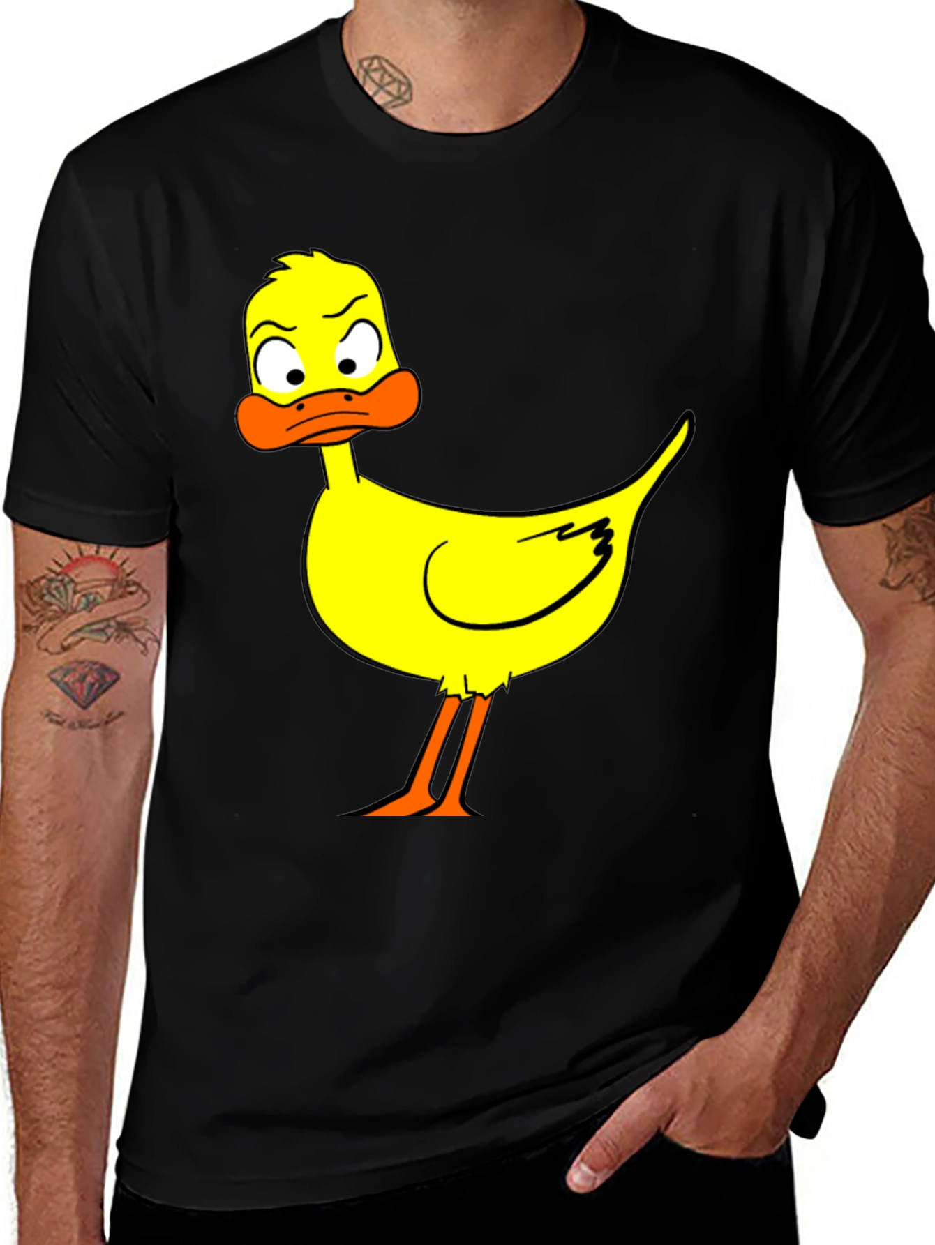 Cartoon Duck Graphic Black T-Shirt