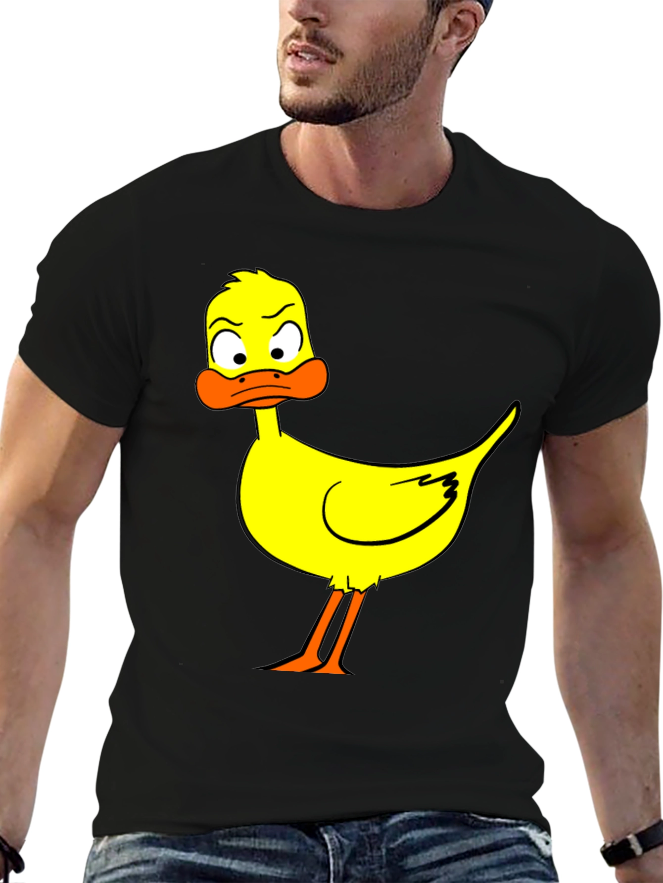 Cartoon Duck Graphic Black T-Shirt