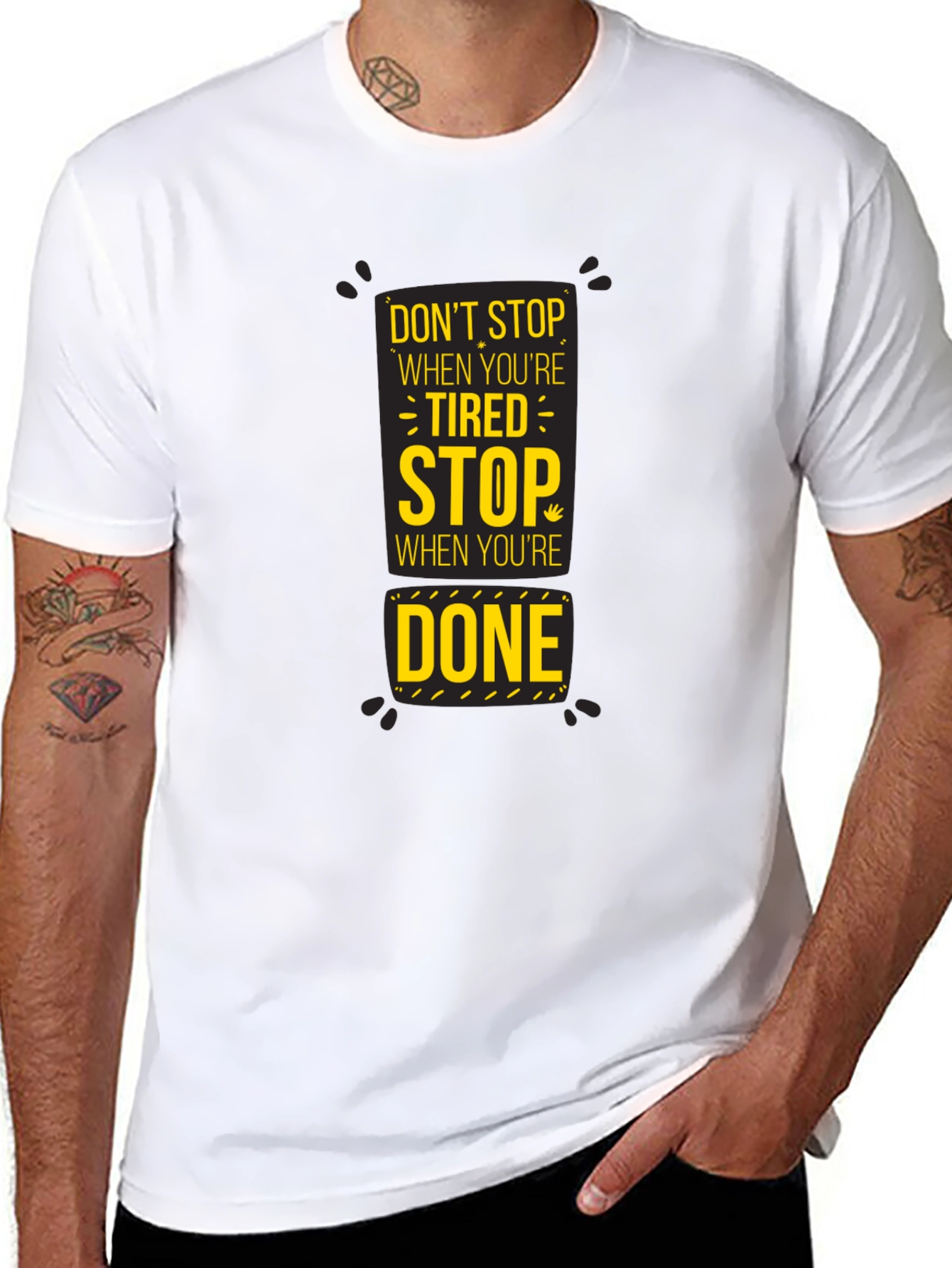 Motivational Dont Stop Graphic Print Black T-Shirt